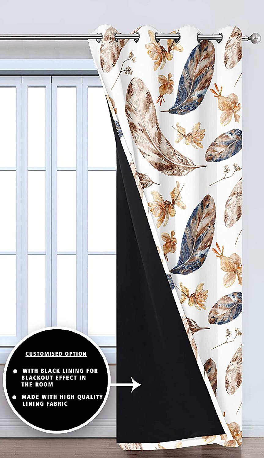 Premium Polyester Modern Feather Printed 90% Blackout Curtains for Window