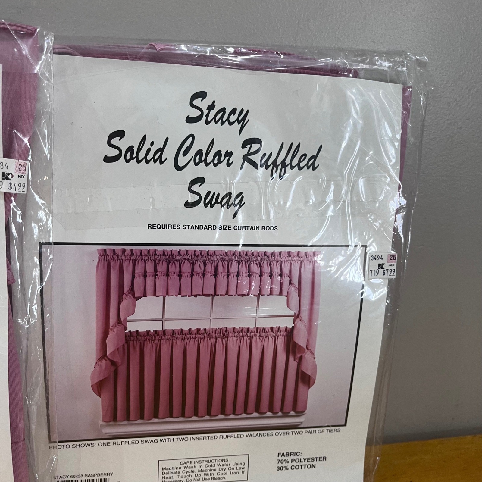 Vtg Stacy Ruffled Swag & Valance Set Raspberry Pink Cottagecore Kmart USA NEW