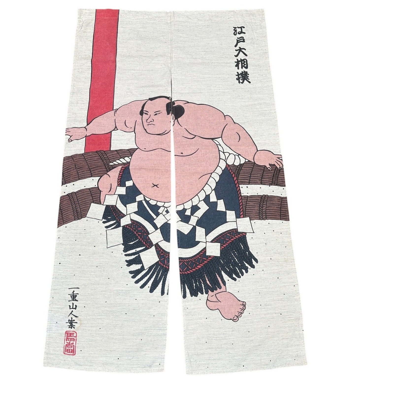Japanese Noren Curtain Sumo Wrestler Ukiyo-e Art Doorway Tapestry Linen Blend