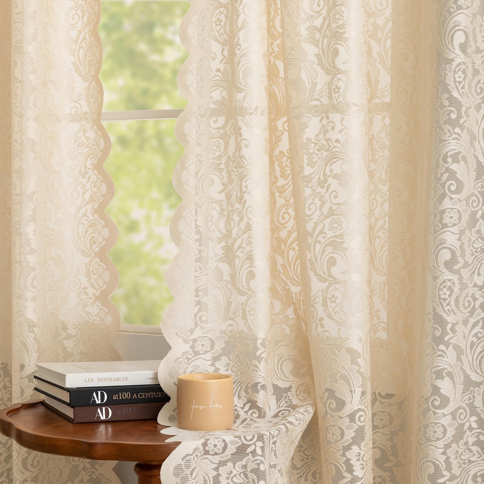 ALIGOGO Lace Beige Boho Curtains 96 Inches Long Set of 2 – Shabby Chic Semi S…