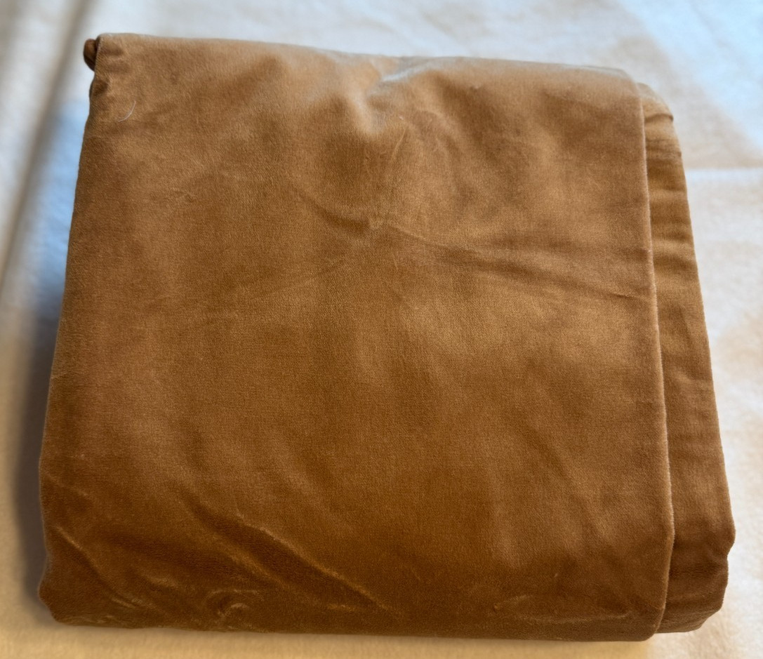 Quince Cotton Velvet Curtain Panel 48×84 Camel Brown Lined Rod Pocket