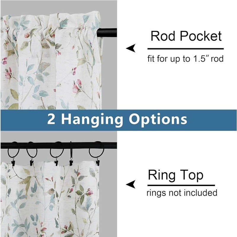 Floral Valances Panels Light Filtering Curtains Rod Pocket Linen Blend New