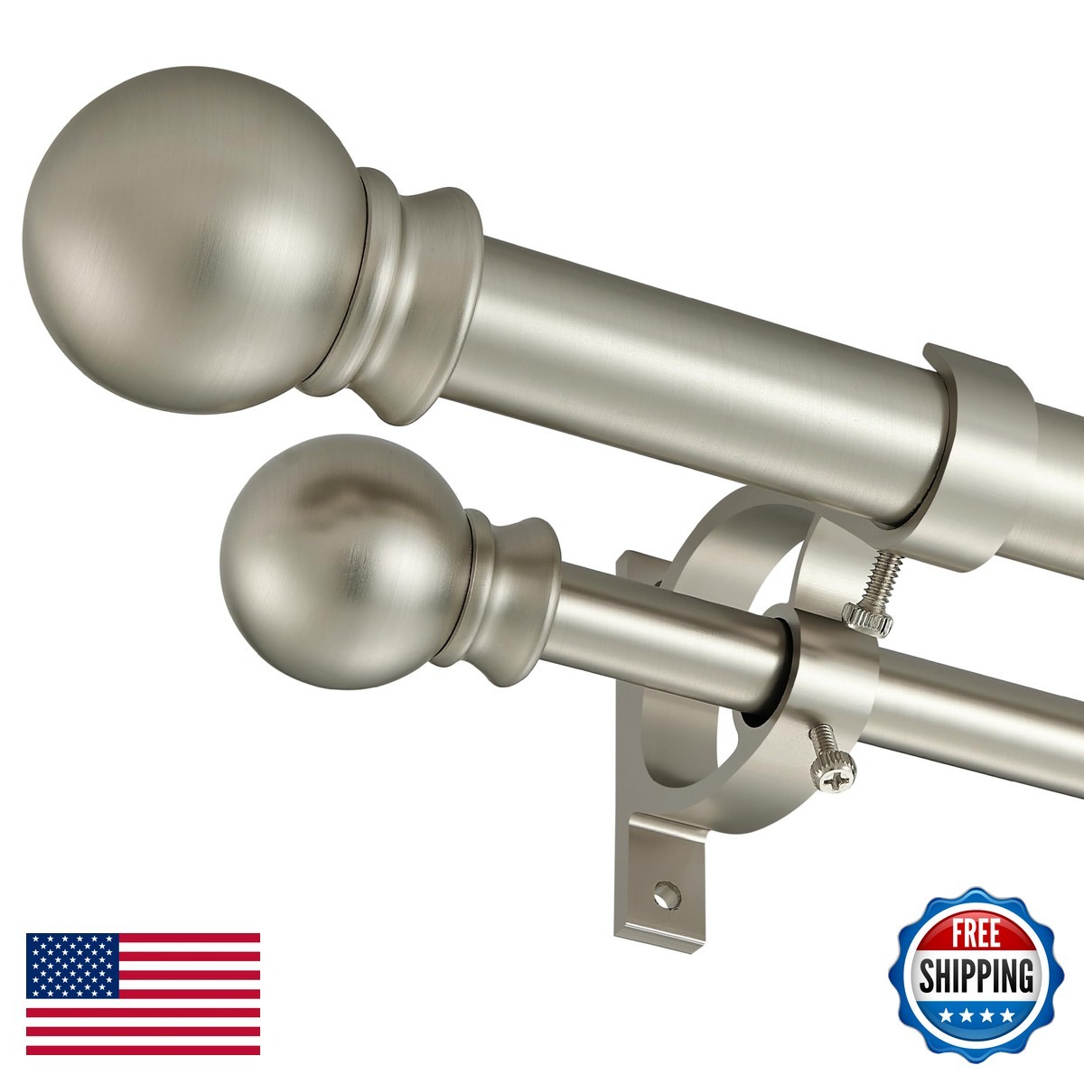 Mayrhyme Brushed Nickel Double Curtain Rods 72-144 Inch1Front And 5/8Back