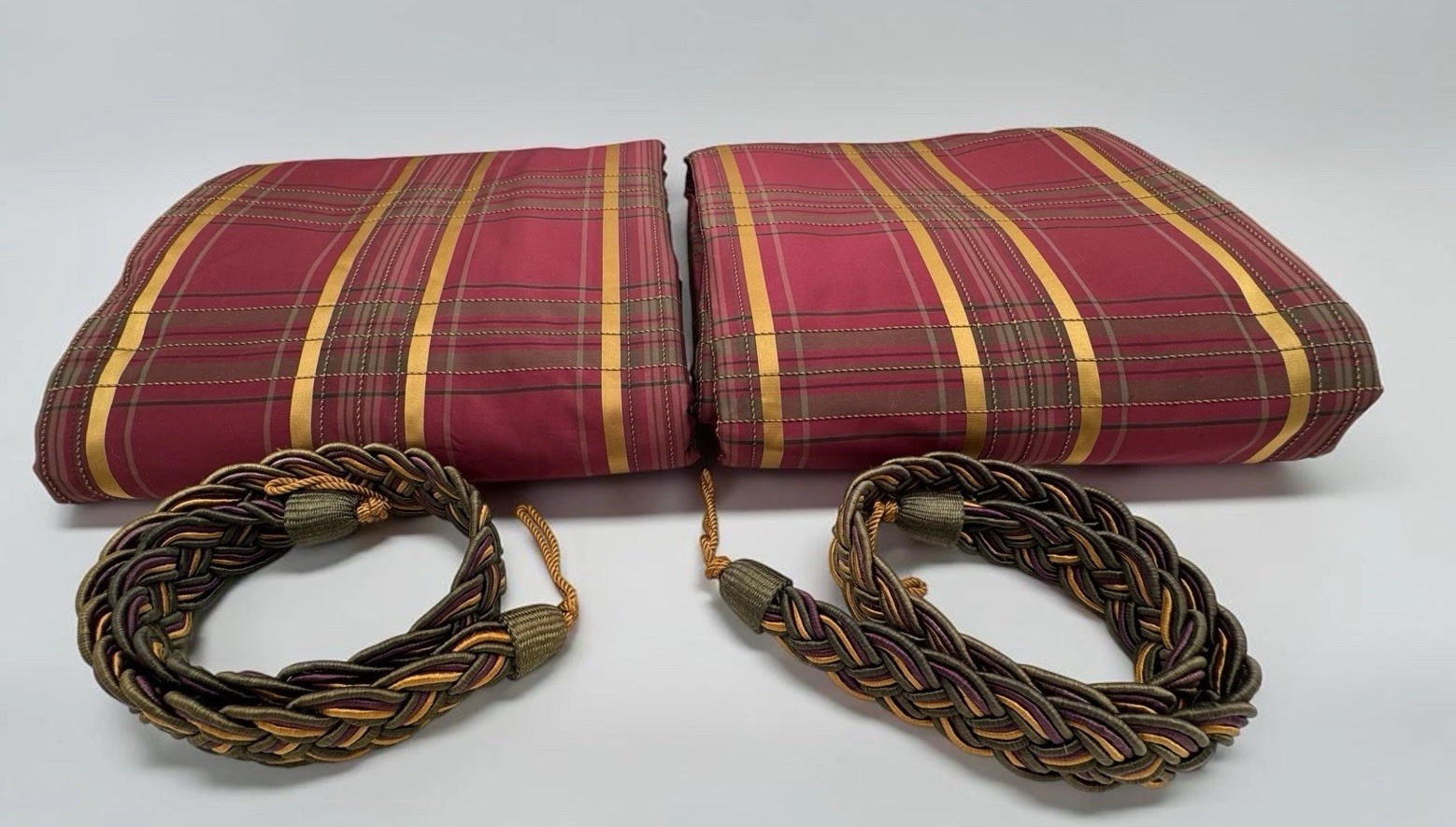 Vintage Chris Madden Mystique Silk Wales Magenta Gold Plaid 55×98” EUC 2 Panels