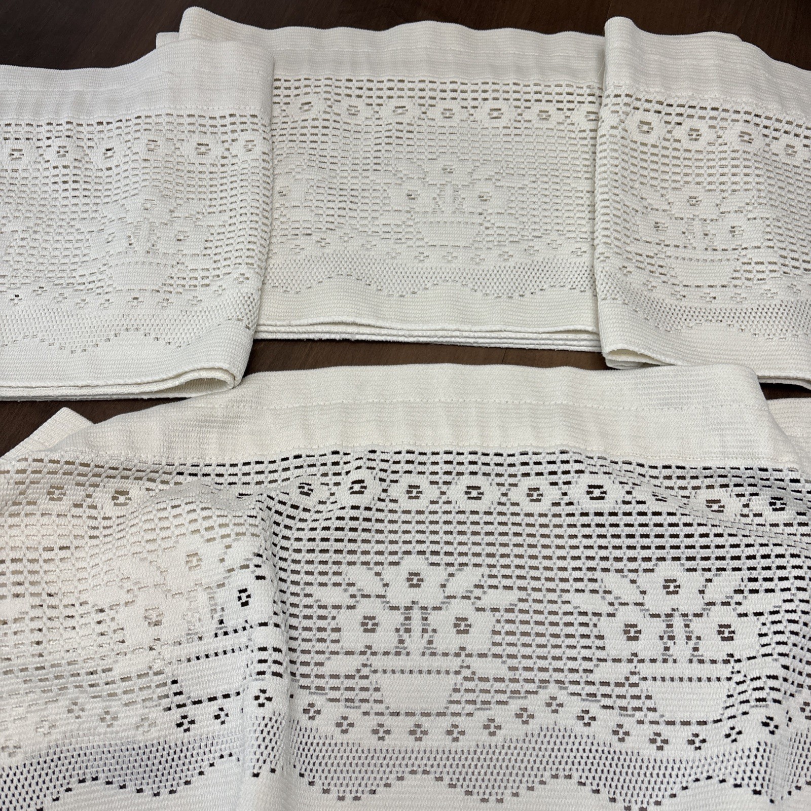 Lot 4 JCPenney Lace Window Valance Cream Floral Crocheted Rod Pocket 11×69″ VTG