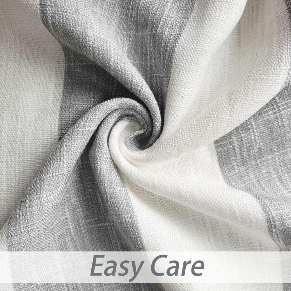 Gray White Stripe Farmhouse Curtains Semi-Sheer Rayon Blend Heavy Linen Textu…