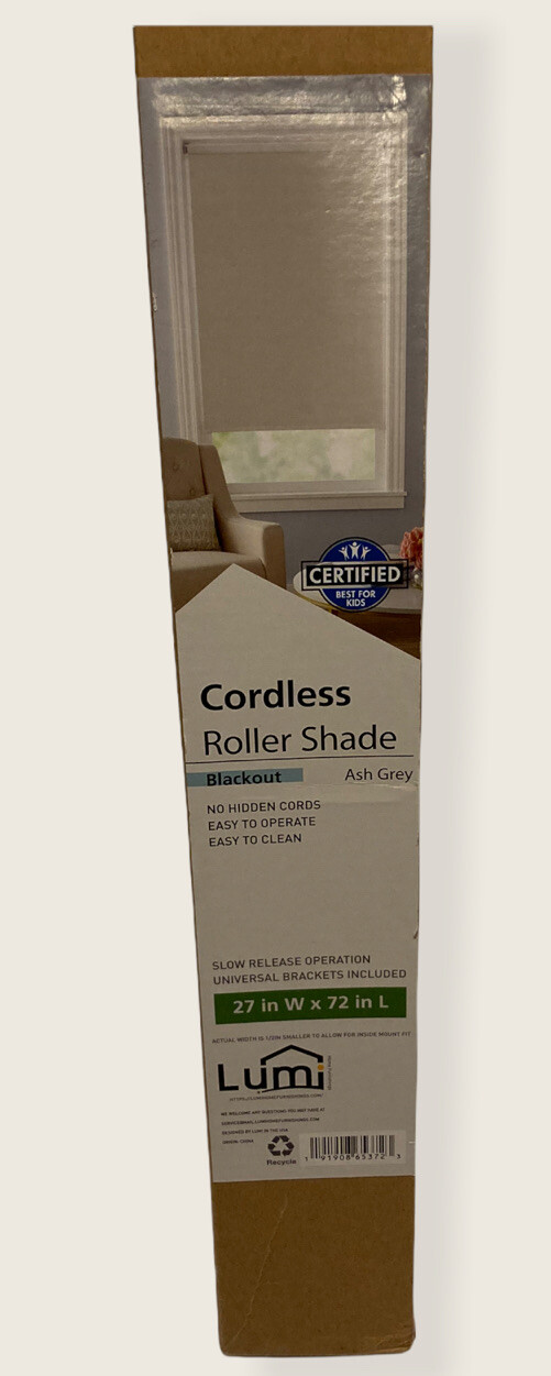 Lumi Cordless Blackout Roller Shades Blinds AshGrey 27”X 72” No Hidden Cords