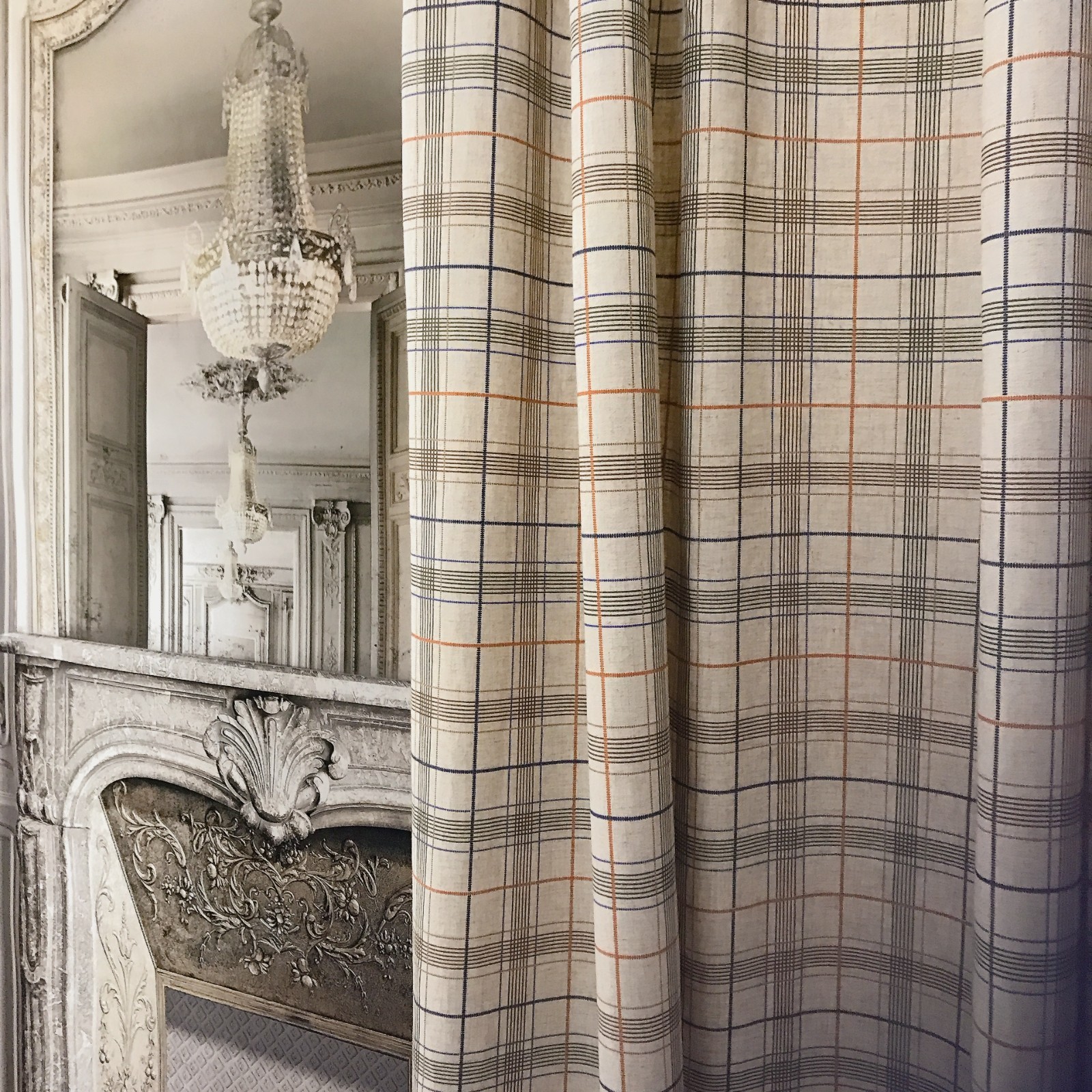 Handmade Linen Blend Windowpane Check Curtains Custom Beige Window Drapery Panel