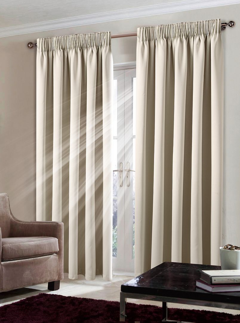 Pair Pencil Pleat Tape Top Plain Thermal BLACKOUT LINED Curtains with Tie Backs
