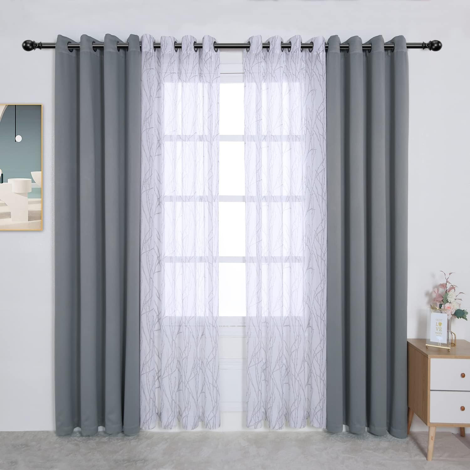 4 Panels Set Mix and Match Curtains for Bedroom Living Room | 2 Pieces Branch Pr