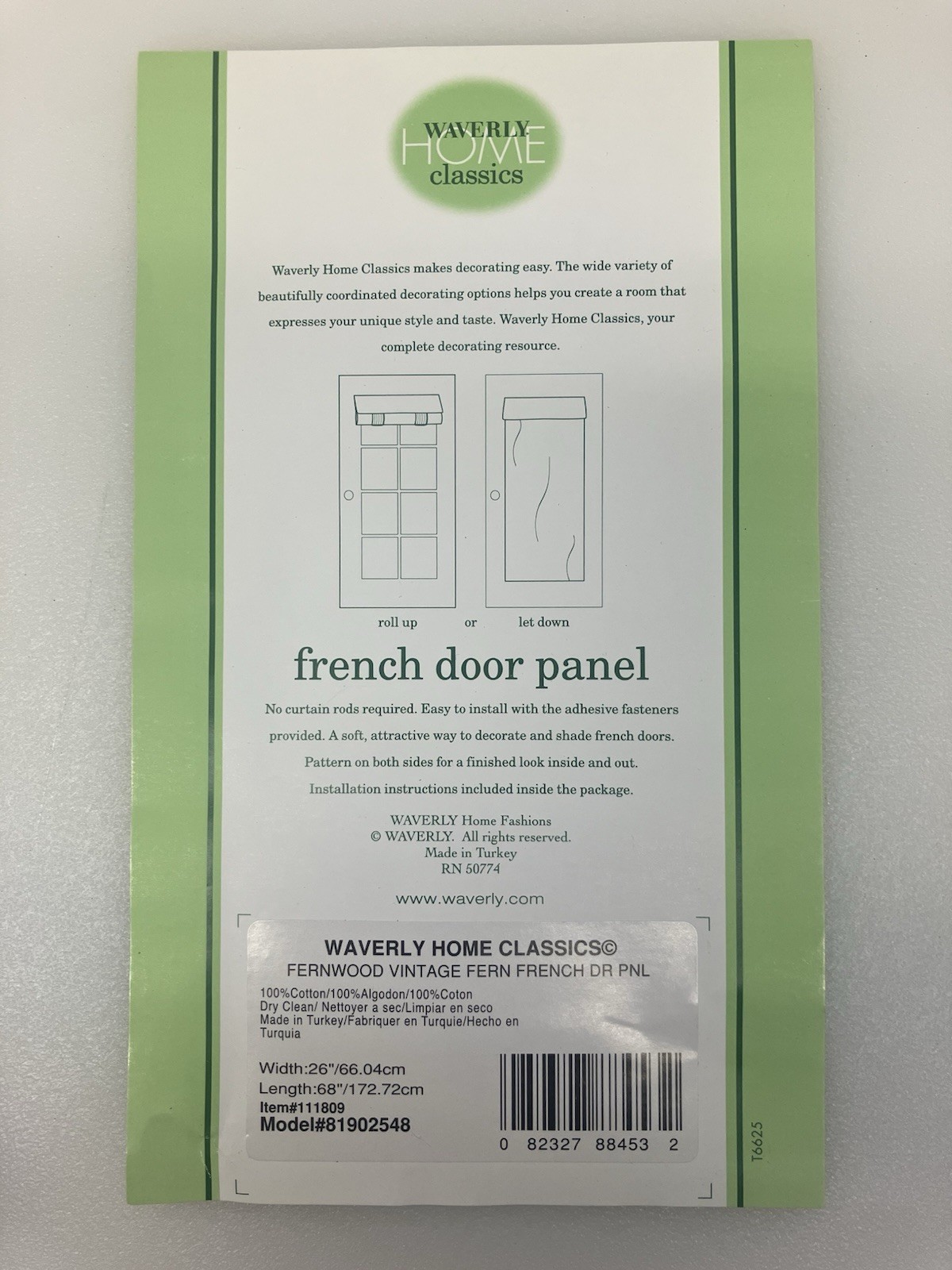 2 Waverly French Door Panel Green Fernwood Vintage Fern 26 x 68 Ticking Back New
