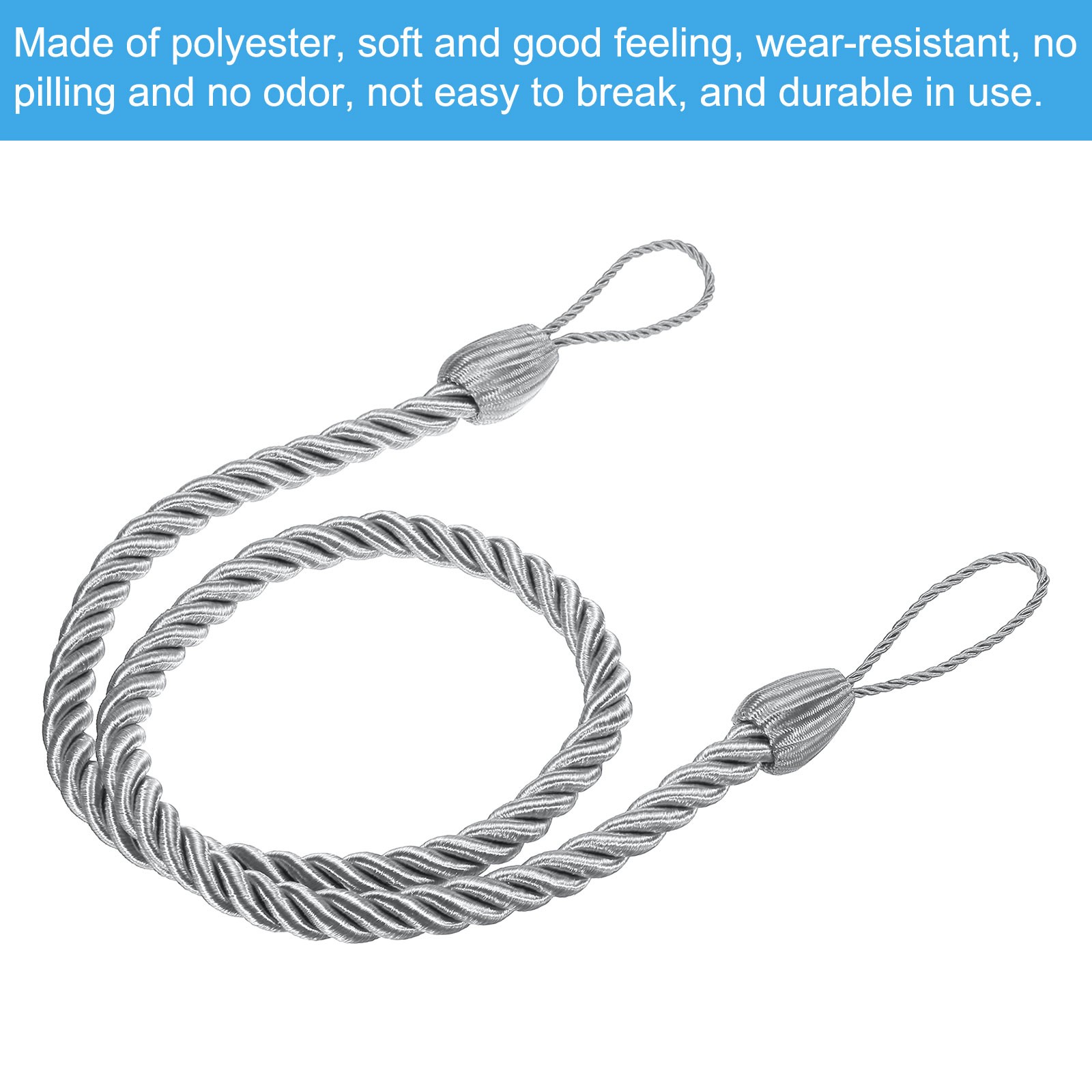 2 Pack Curtain Tiebacks Ropes Decorative Tie Backs Braided Curtain Silver Gray