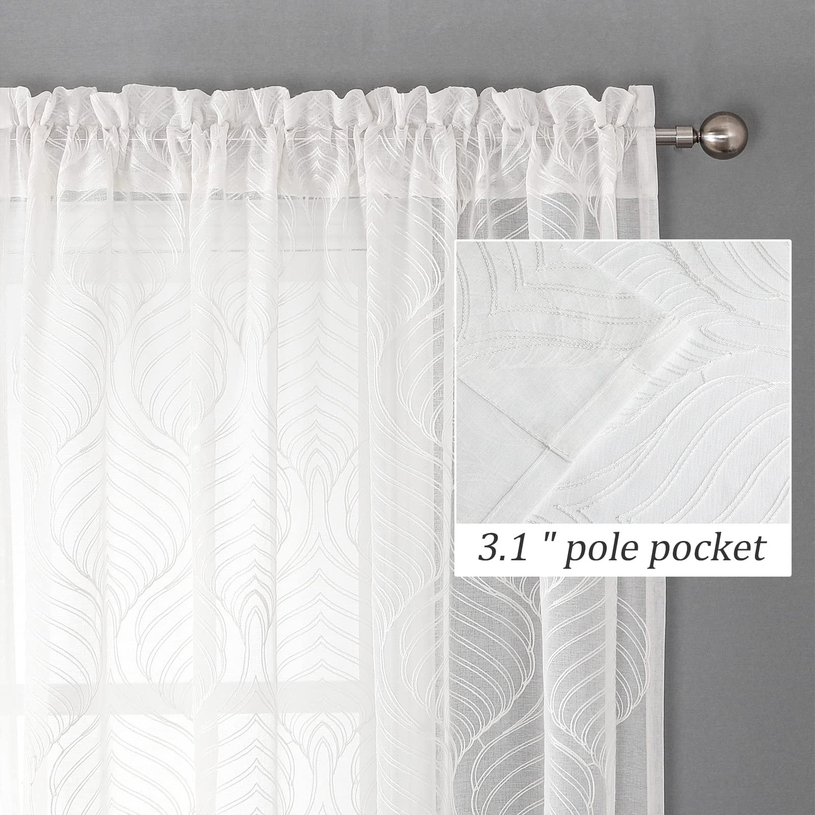 White Sheer Curtains Moroccan Embroidered 54Wx84L Inches