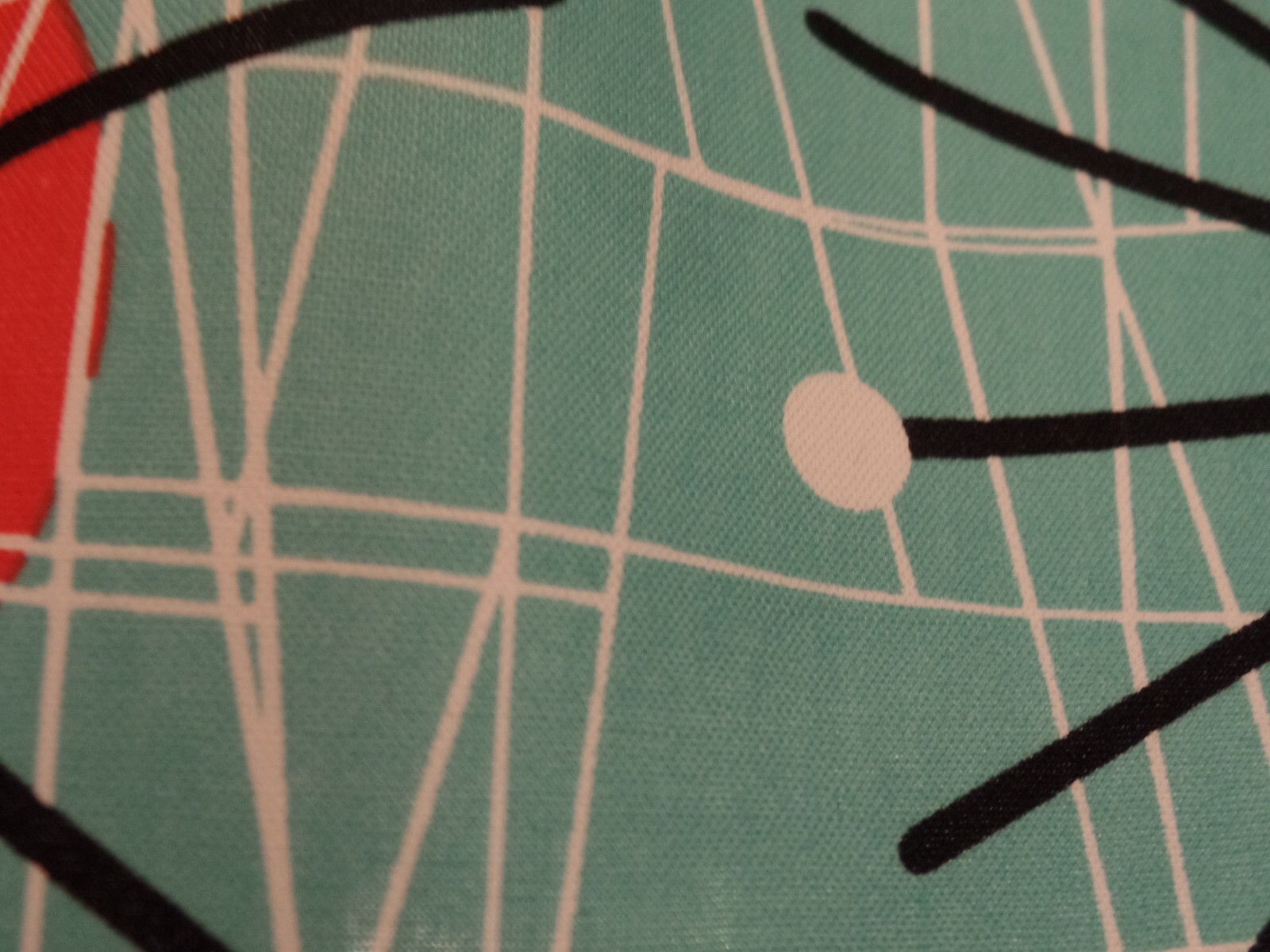 Retro 50’s Aqua Atomic Spheres, Black Spikes, Handmade Window VALANCE 42″ x 16″