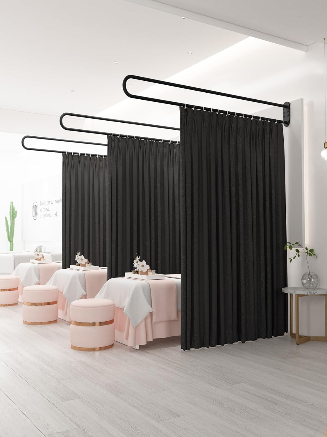 U-Shaped Privacy Curtain Rod with Shading Curtain for Fitting Rooms & Spas