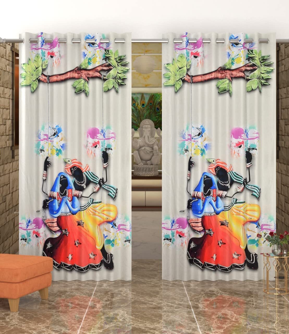 3D Digital Print god Curtains Eyelet Polyster for Pooja Room (4 x 9 feet ) 2 pcs