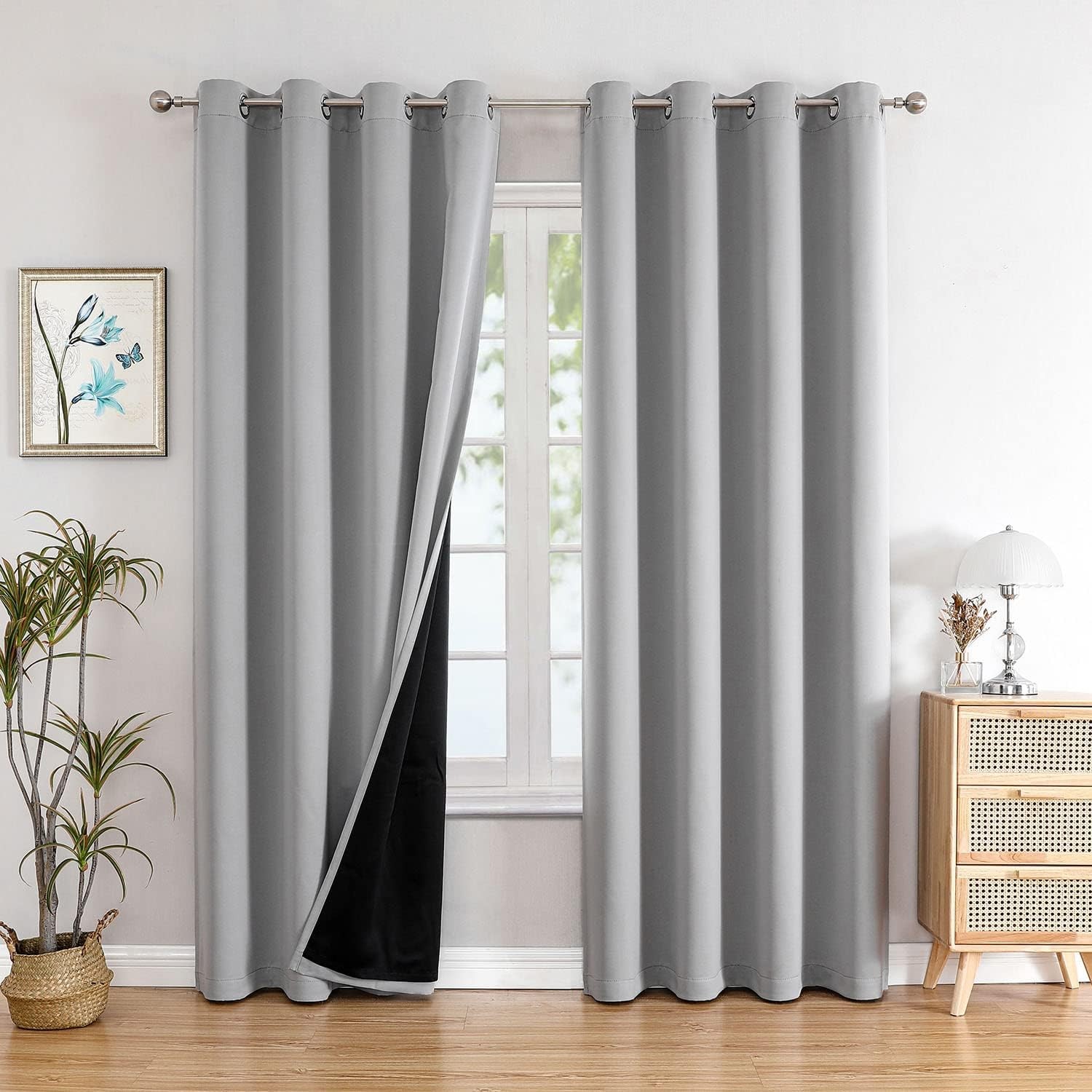 100% Blackout Curtains for Bedroom with Black Liner, 2 Thick Layers blackout