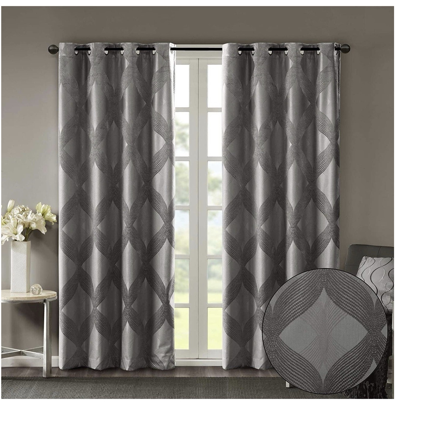 SunSmart Bentley Charcoal total blackout grommet curtain panel 50 x 84in window