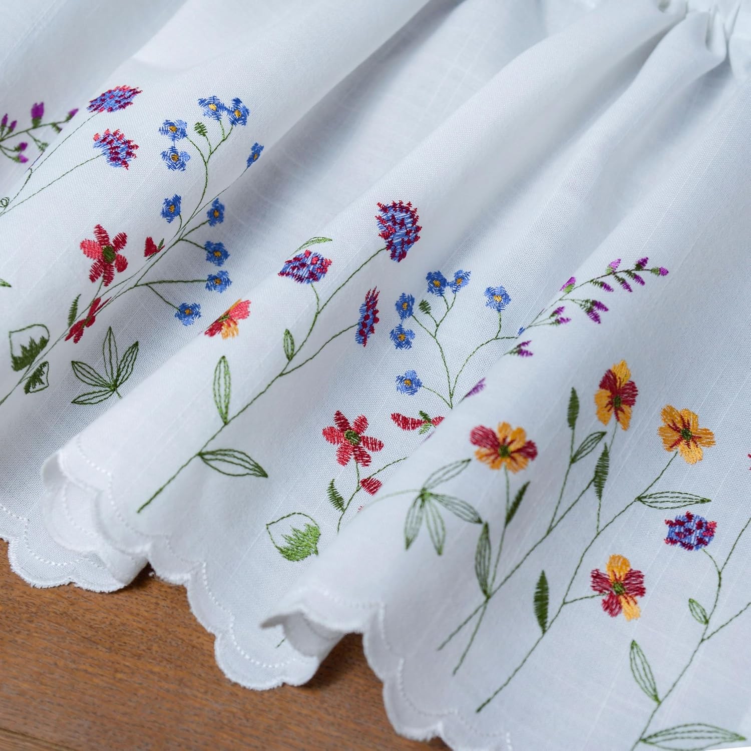 PKT Floral Embroidery Curtain Valance, White Elegant Decorative Flowers Window
