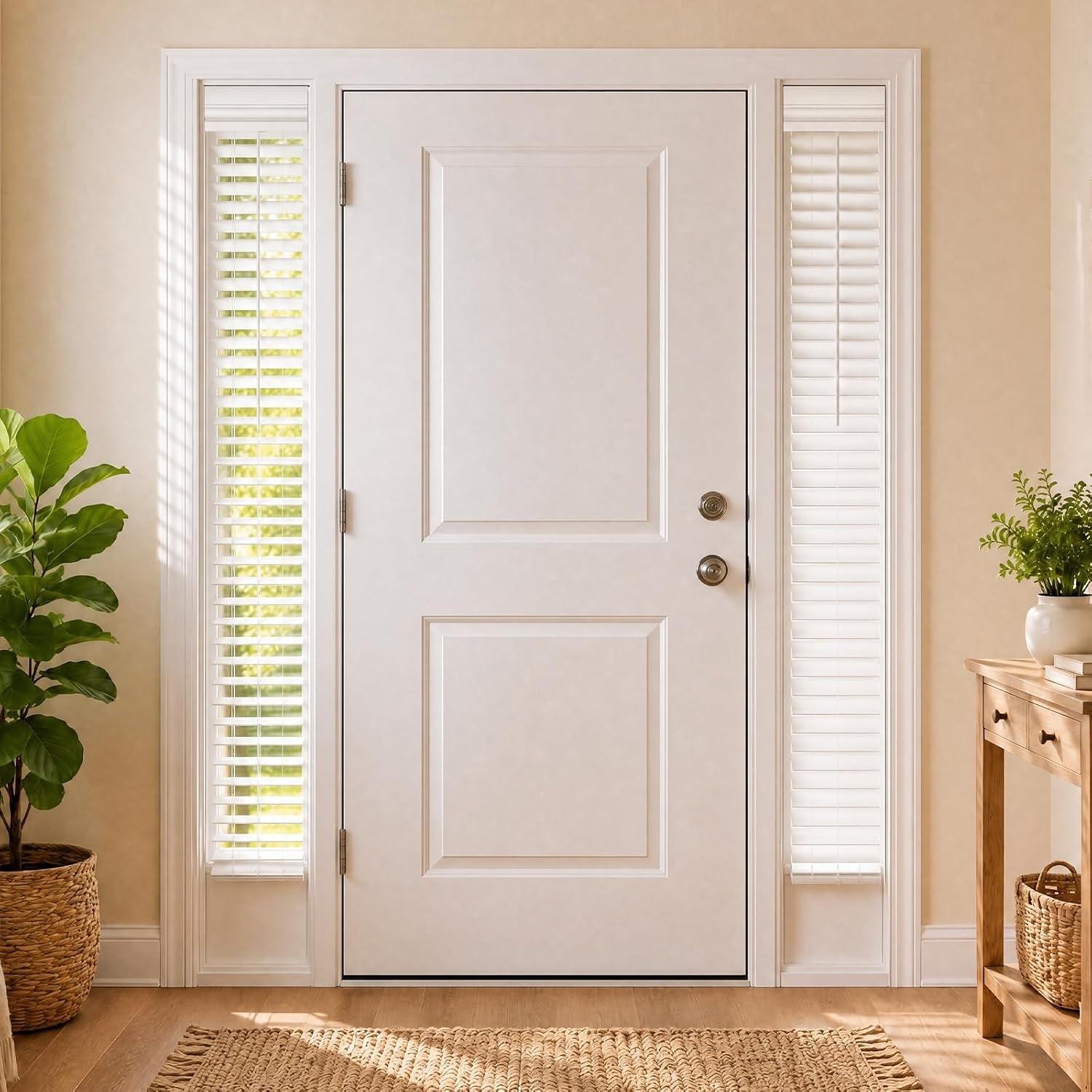2 Pack 8.5” x 72” Cordless Sidelight Blinds 2” Horizontal White Faux Wood