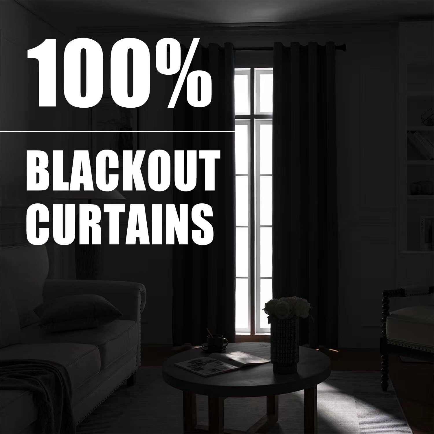 Total Blackout 340 GSM Curtains 2 Panels, Full Shade 84 Inches Long Complete