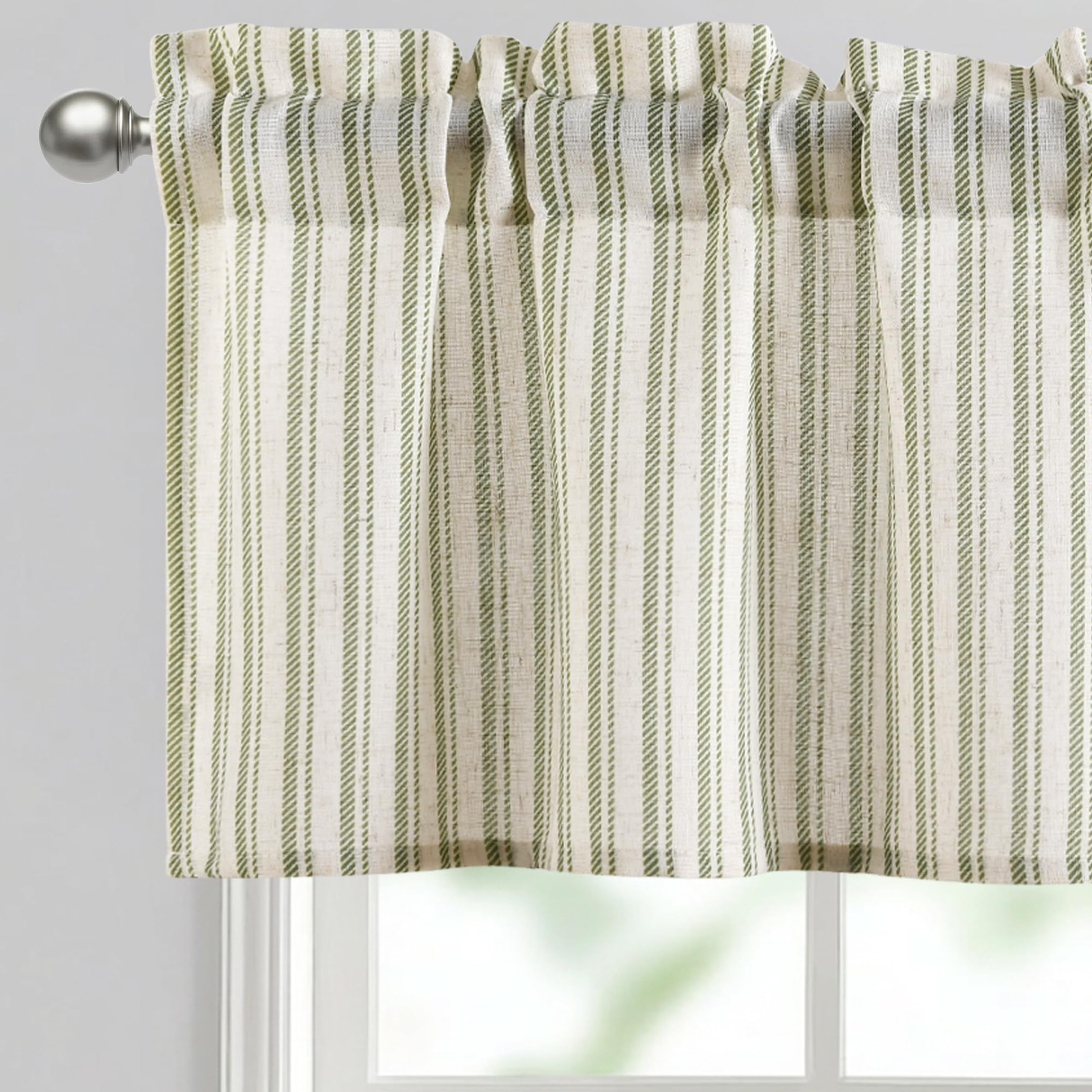 52×18 Inch Kitchen Valance – Thick Textured Linen Striped Window Valance Curt…