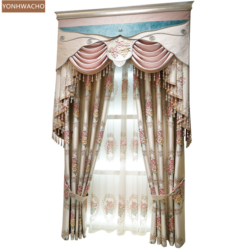 European palace luxury 3d relief beige cloth blackout curtain valance drape C881