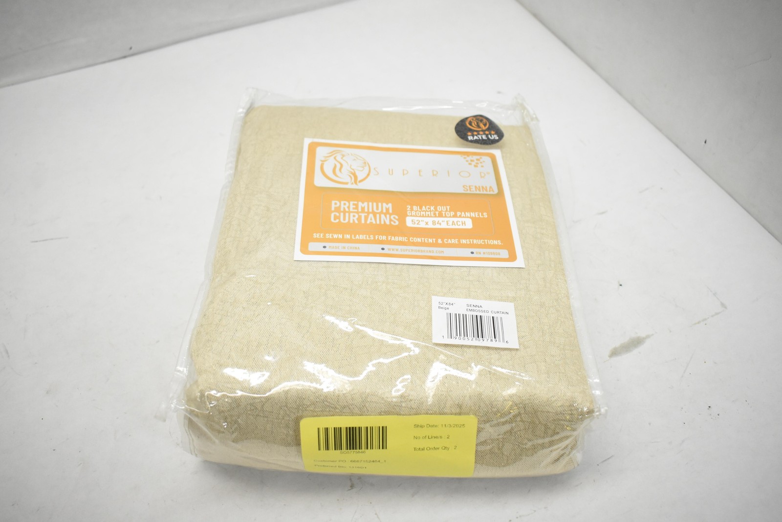 Superior Senna Premium Curtains 2 Blackout Grommet Panels 52×84 Beige Embossed