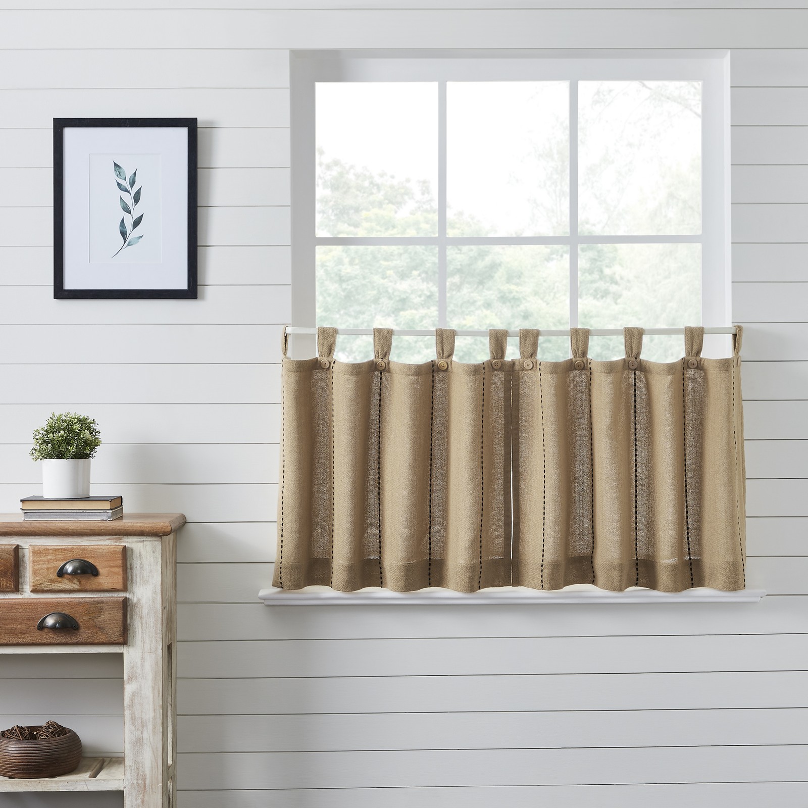 Farmhouse 24″x36″ Tier Pair Tan Tab Top Kitchen Window Curtains VHC Brands