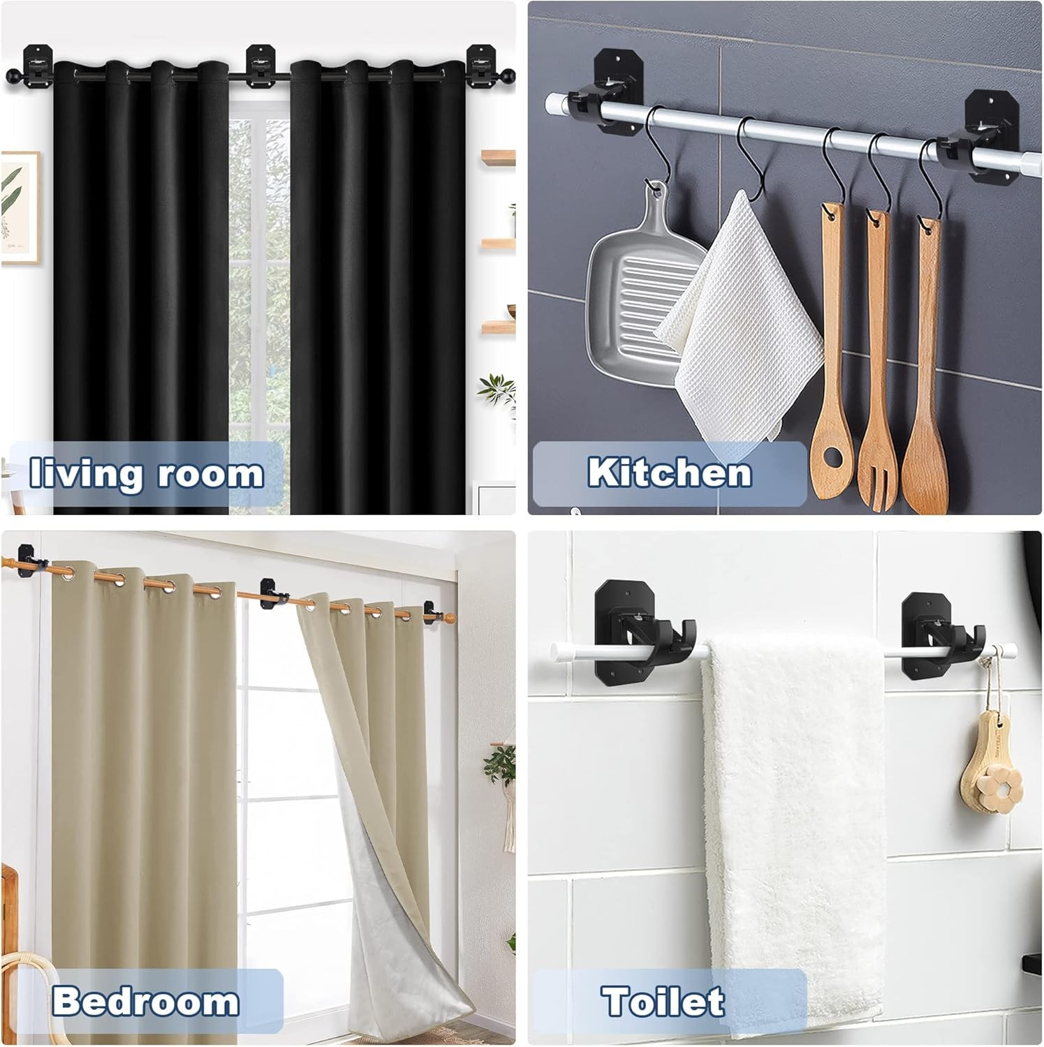 8PCS Upgraded No Drill Curtain Rod Brackets No Drilling Self Adhesive Curtain