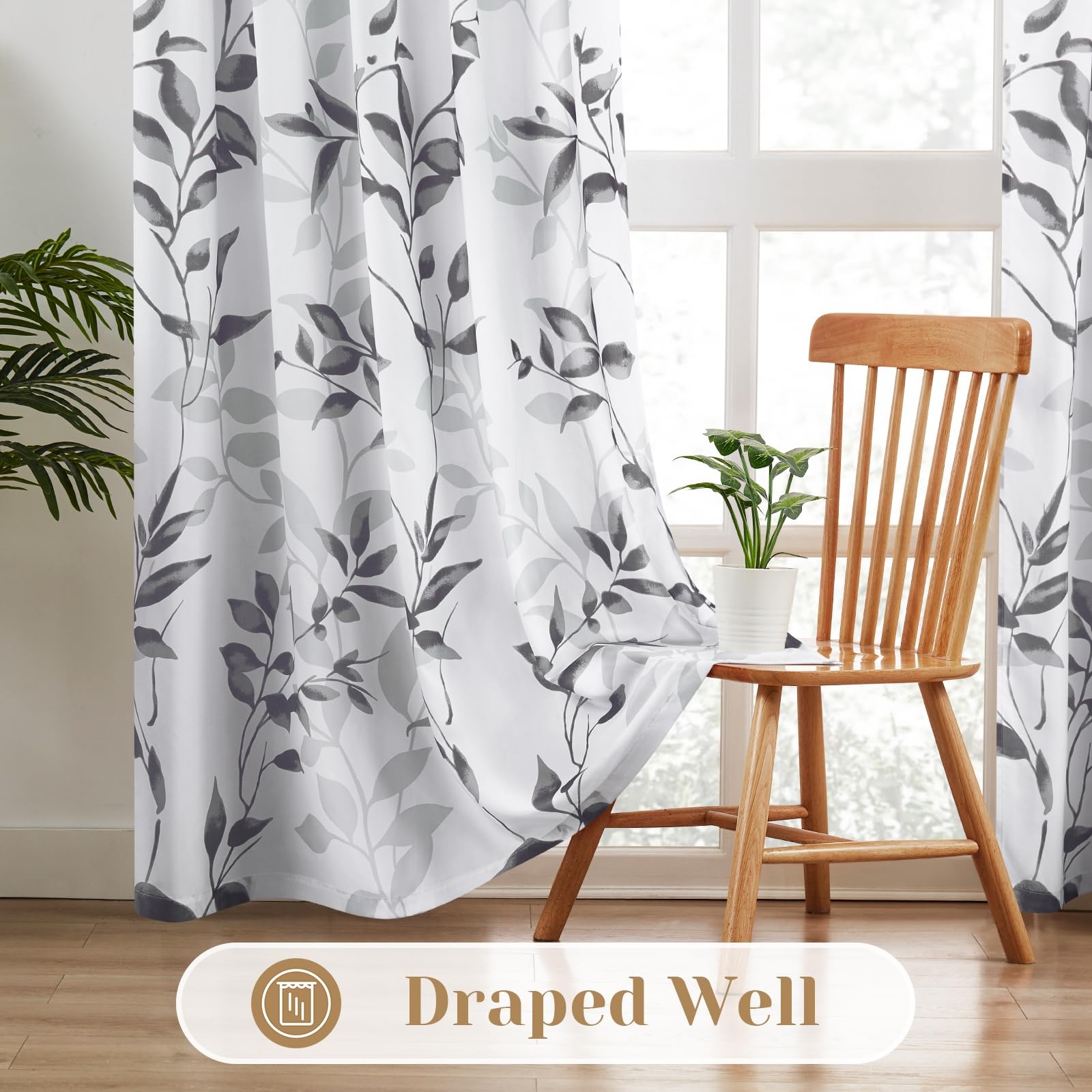 Non-See-Through Light Grey and White Privacy Sheer Curtains 52 X 63 Inch Leng…