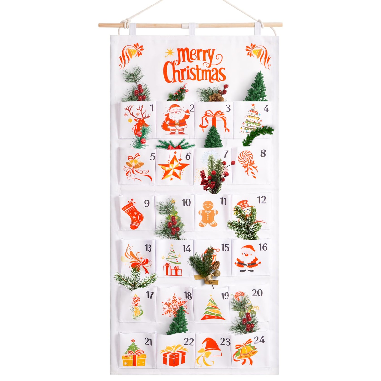 Fabric Christmas Advent Calendar 24 Pockets Reusable Countdown Storage