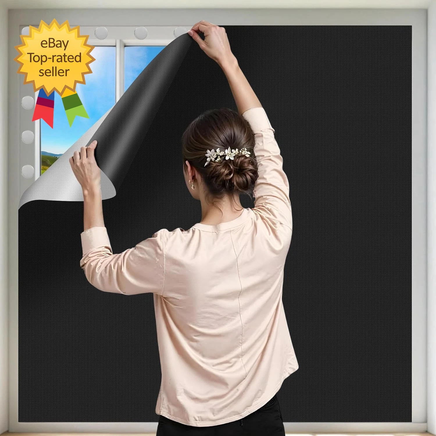 100% Black Out Window Cover Portable Blackout Shades Adhesive Thermal Blackout