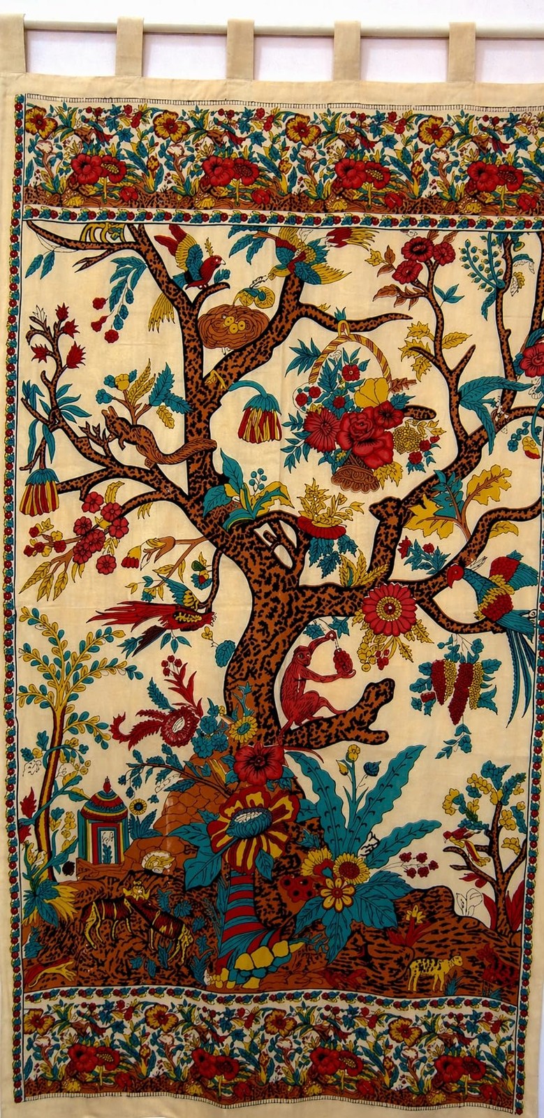 Tree of Life Tab Top Curtain Drape Door Panel 44 x 88 Inches Cream 100% Cotton