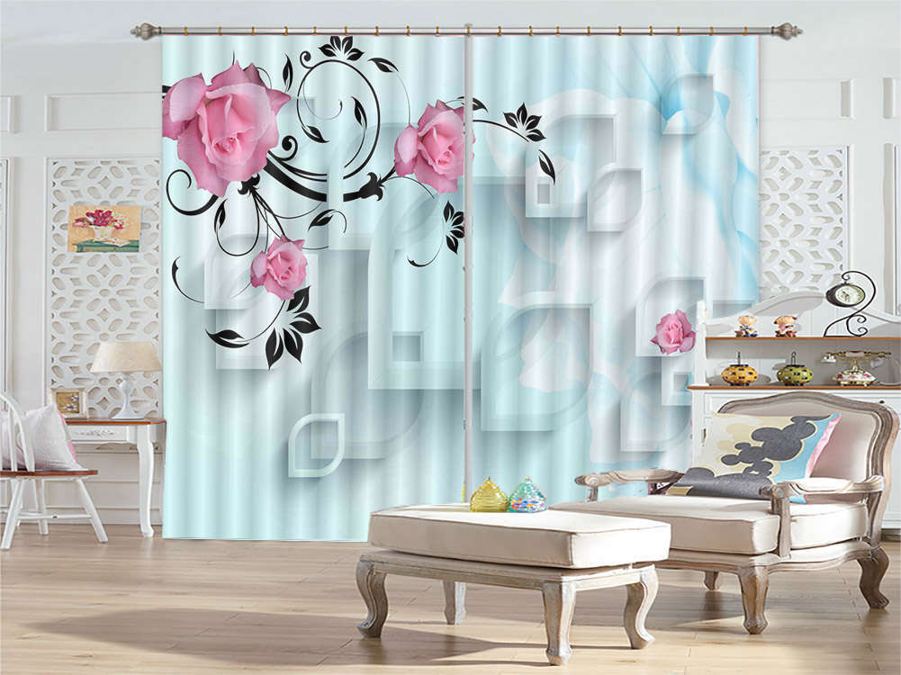 Many Wooden Frame Lips 3D Curtains Blockout Photo Printing Curtains Drape Fabric