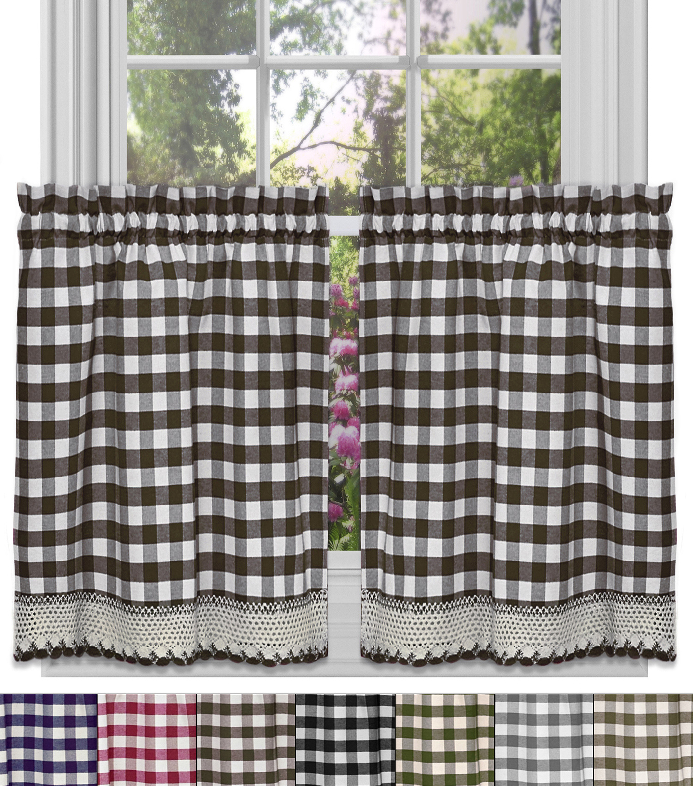 Buffalo Check Gingham Kitchen Curtain Tier Pair – 36″ x 58″