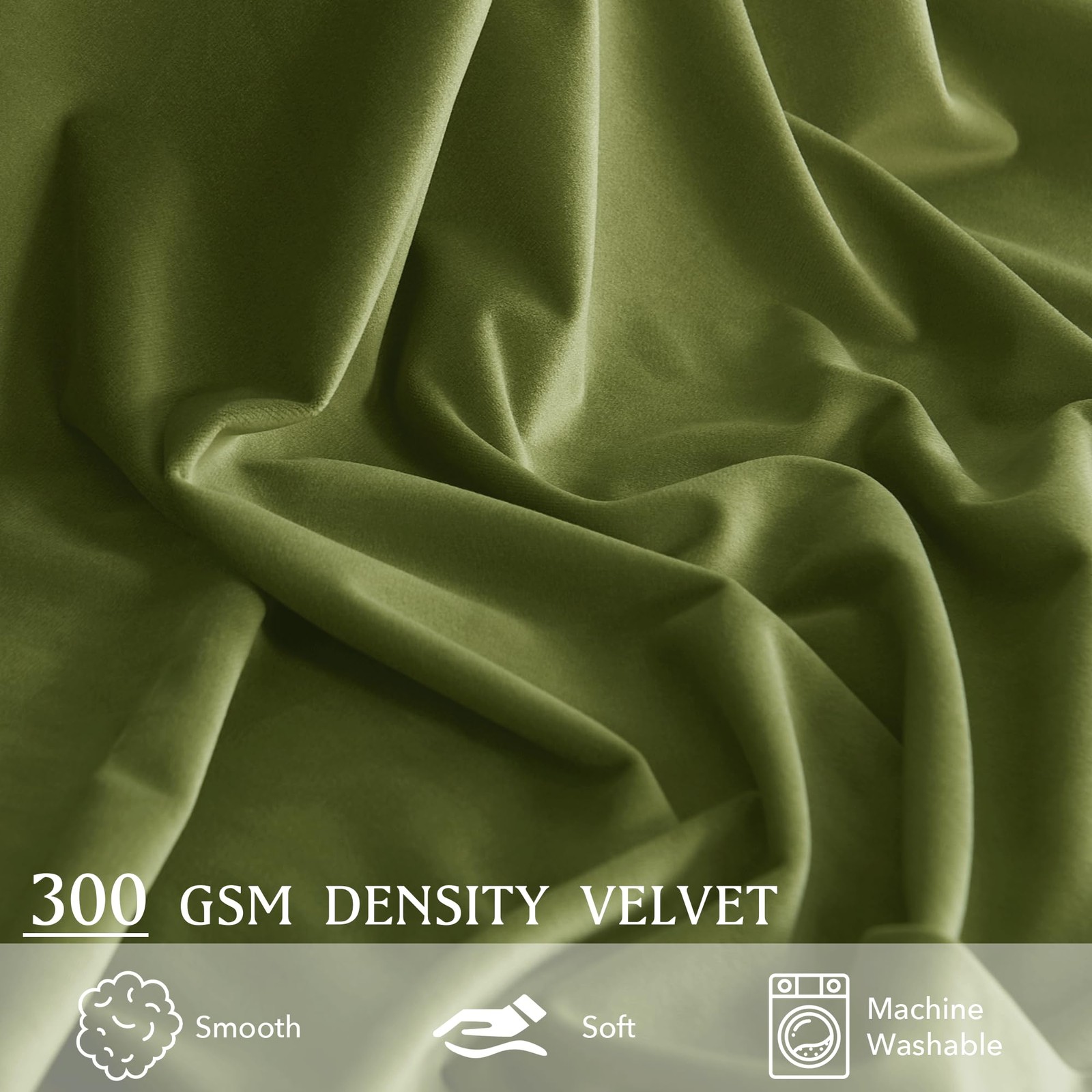 StangH Olive Green Velvet Pinch Pleated Curtains 96 inches Long, Block Light …