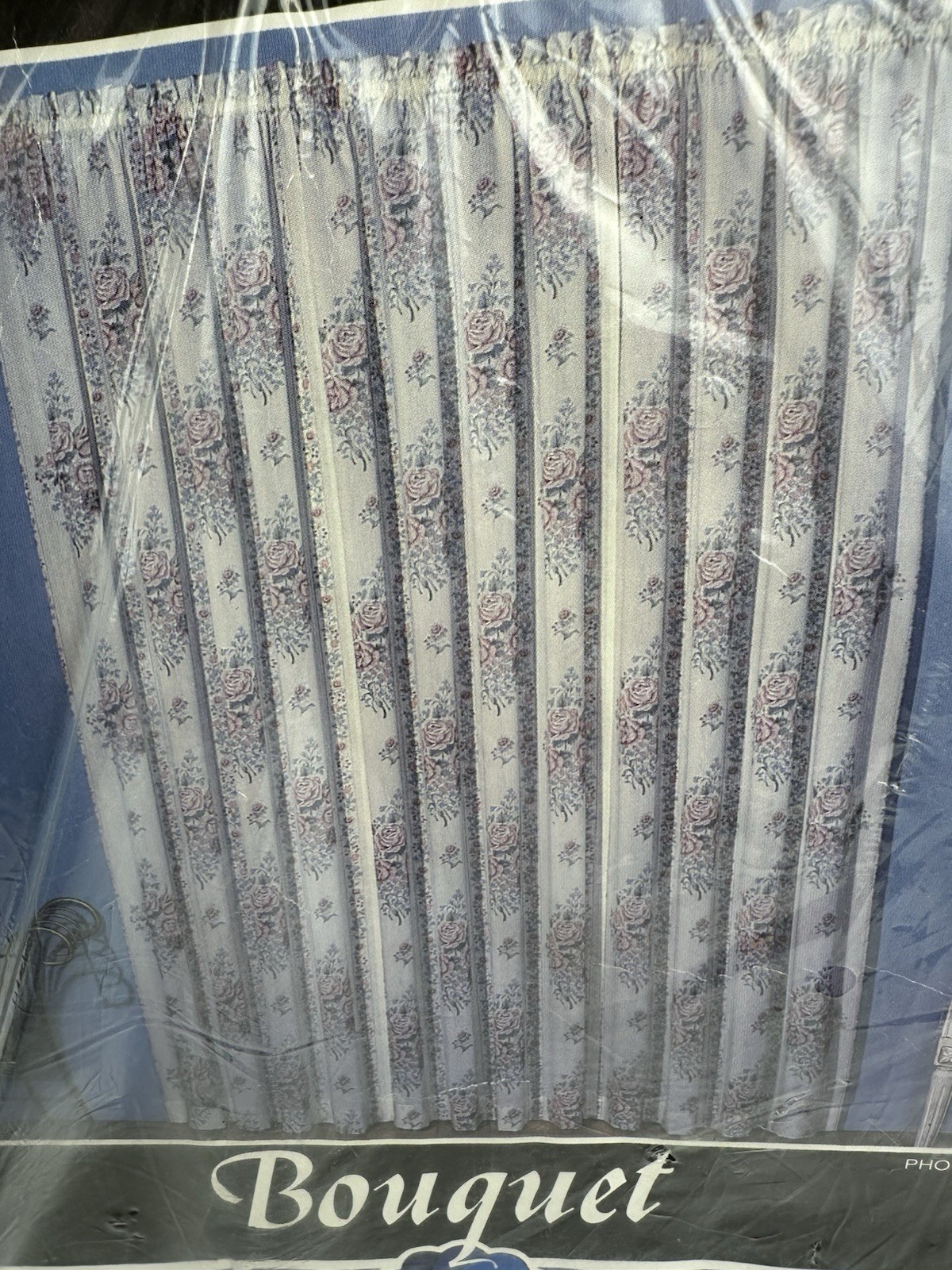 Vintage Bouquet Curtain Panel 45×84 Floral Stripe NOS Tailored Drapery Cottage