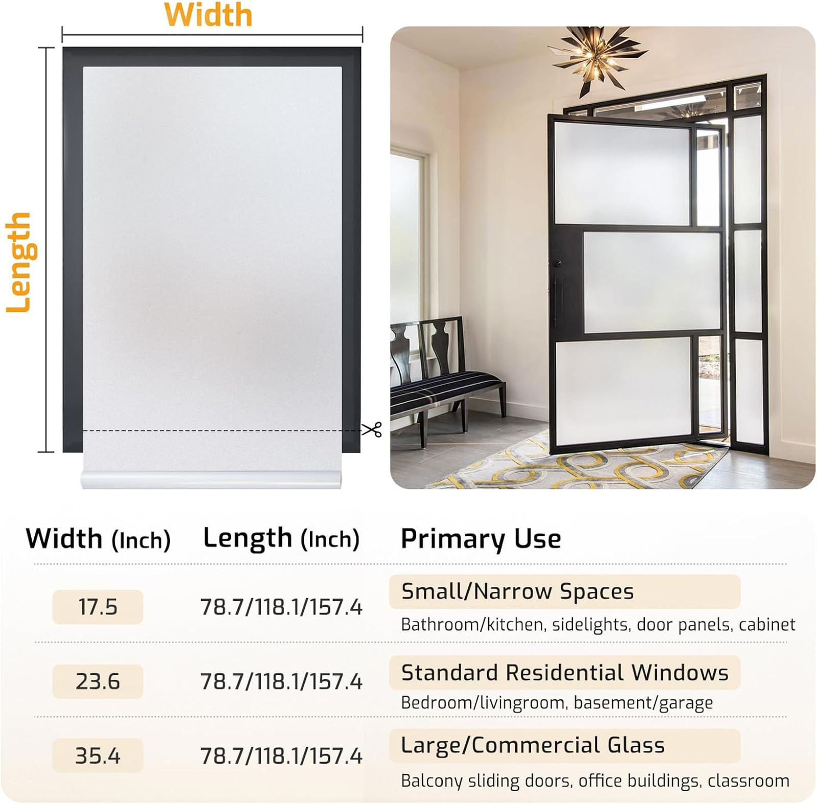 Frosted Window Film for Privacy Bathroom Home Office Glass Covering Removable