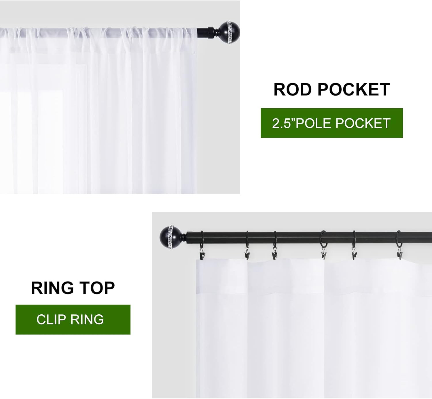 White Sheer Curtains with Tiebacks 2 Panels Lightweight Voile W36 x L72