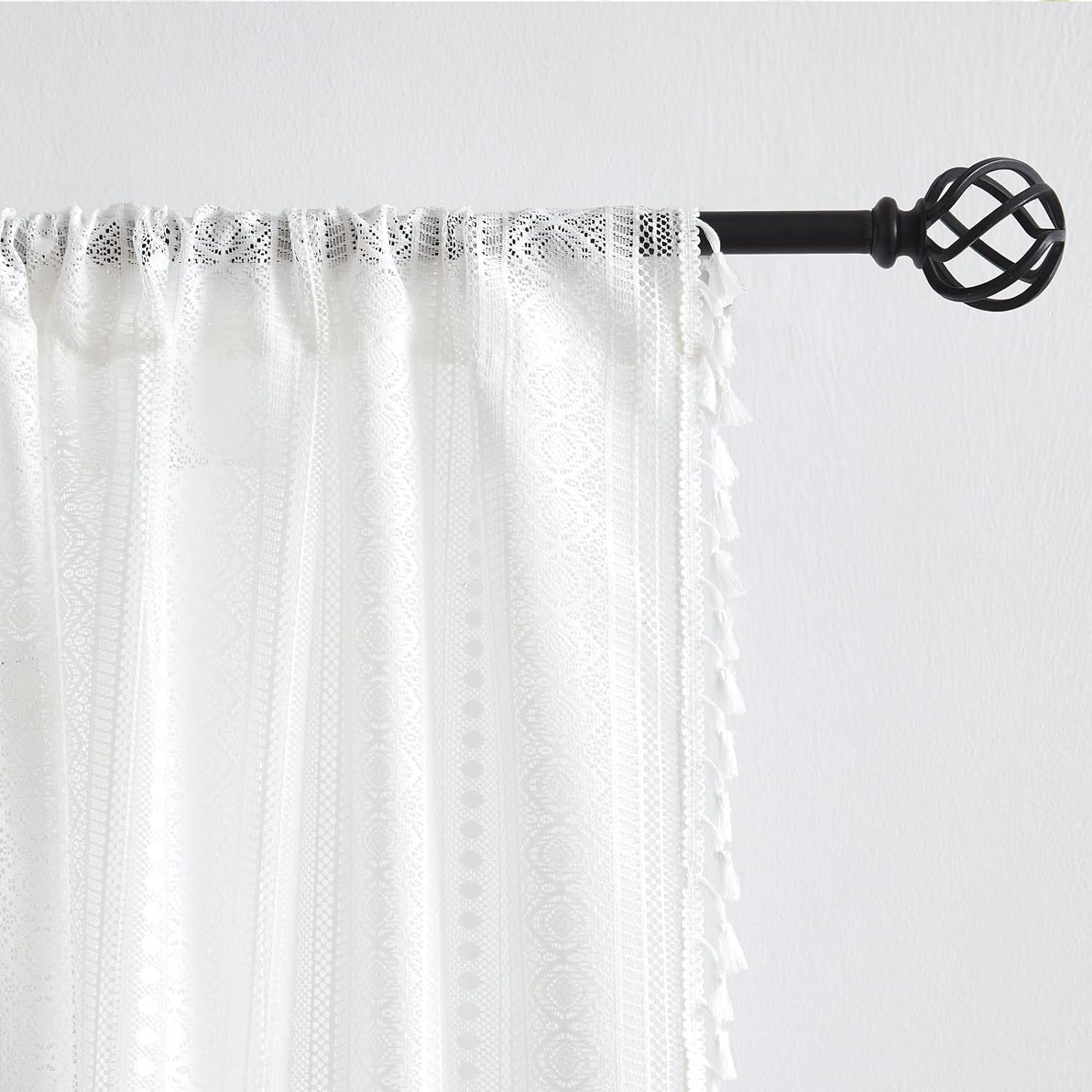 White Boho Lace Tassels Curtains Bedroom Living Room Linen Textured Chic Crochet