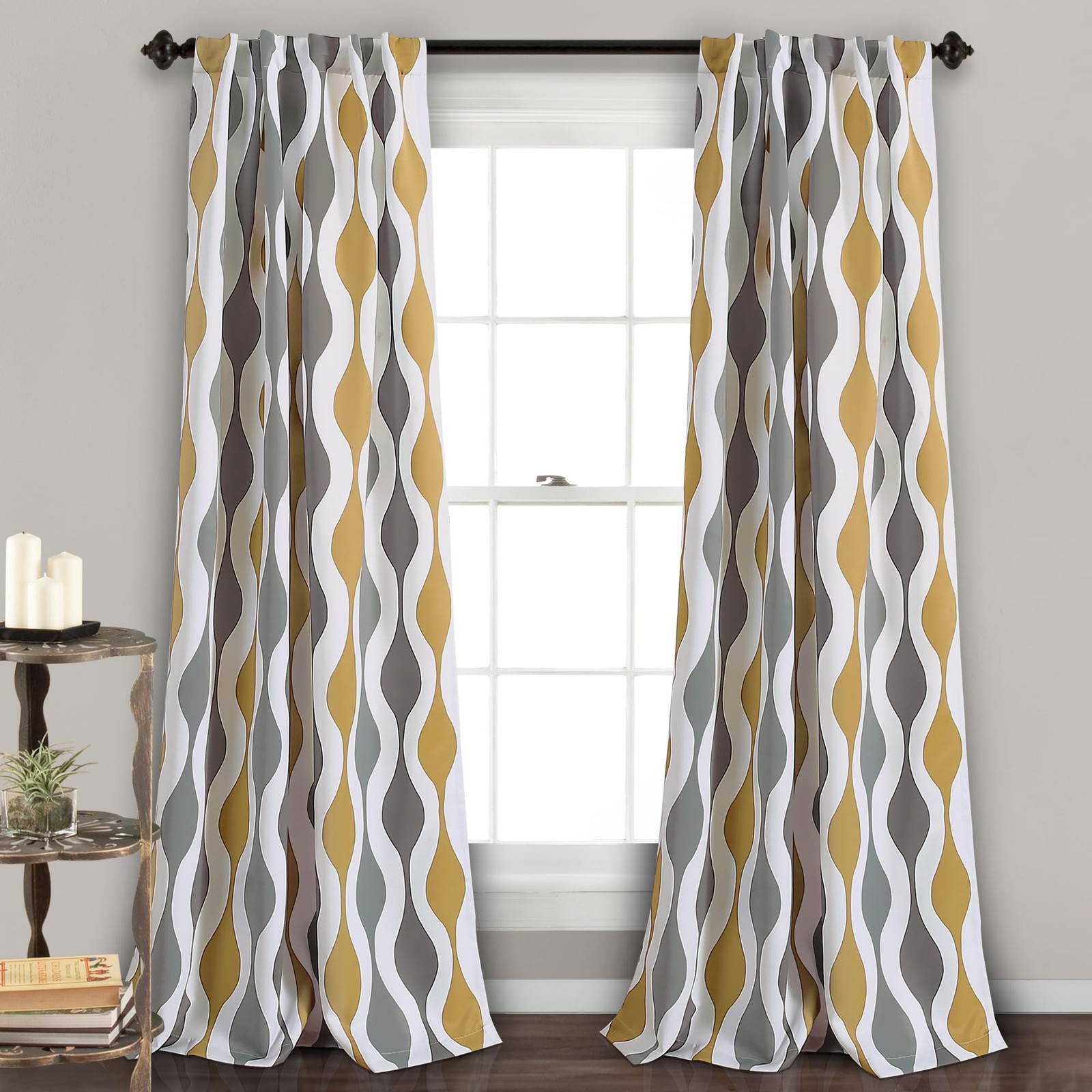 Mid Century Geo Light Filtering Window Curtain Panel Pair, 52″ W x 84″ L, Gol…