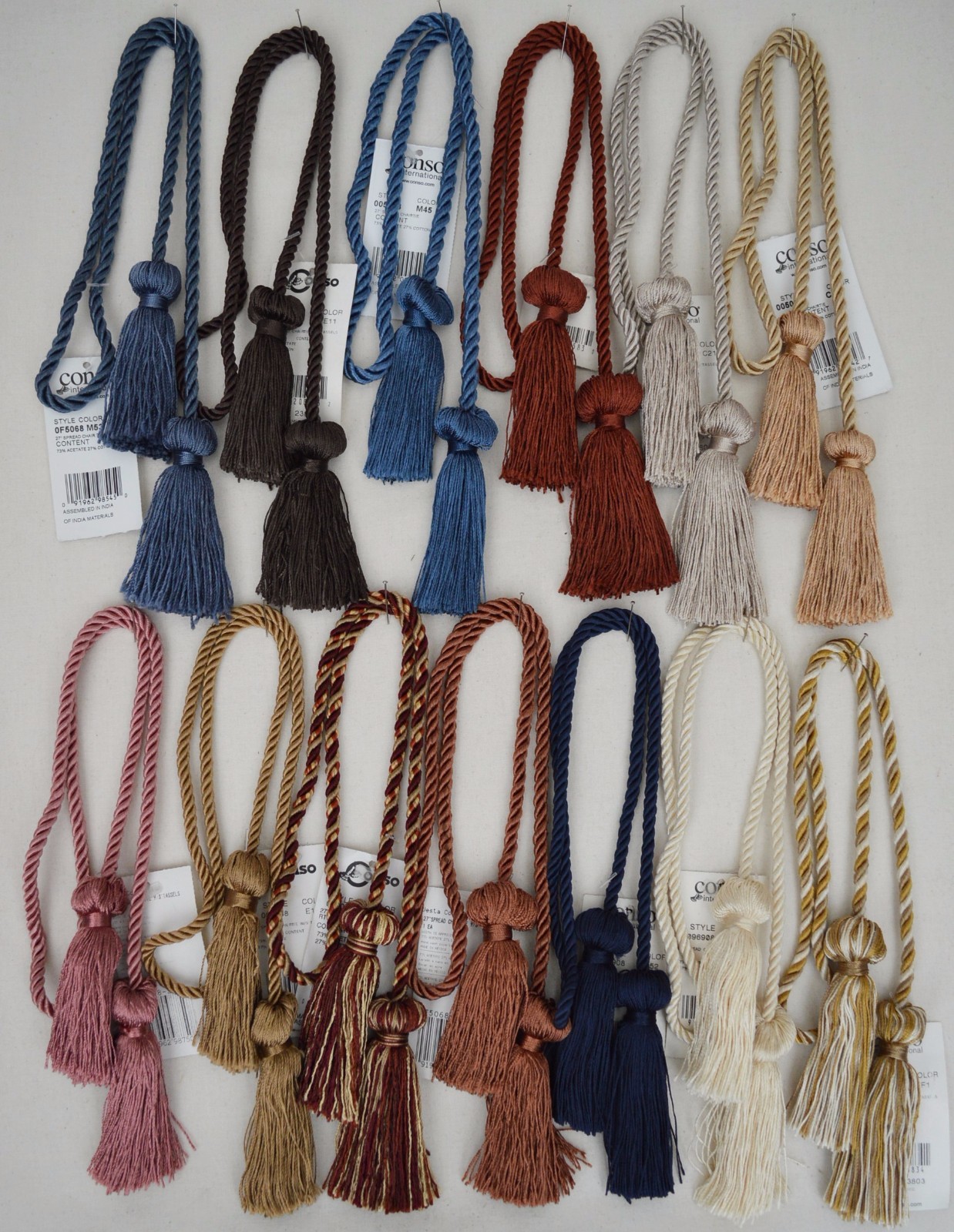 Curtain & Chair Tie Back -27″spread with 3″ double tassel – 17 colors!!!