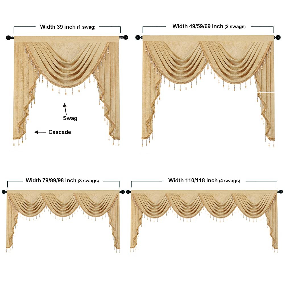 Elkca Thick Chenille Window Curtains Valance For Living Room Luxury Gold