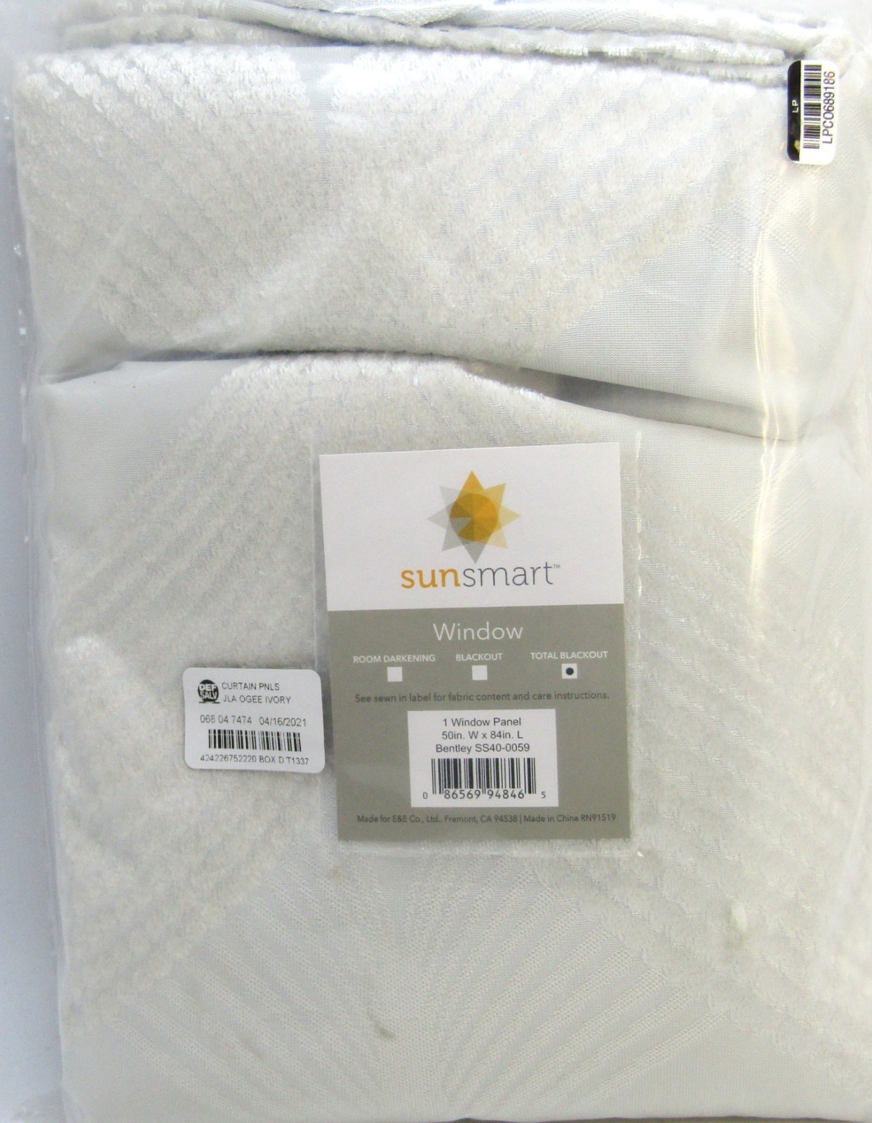 Sunsmart Window Blackout Panel Grommet Curtain 50in W x 84in L Bentley Ivory