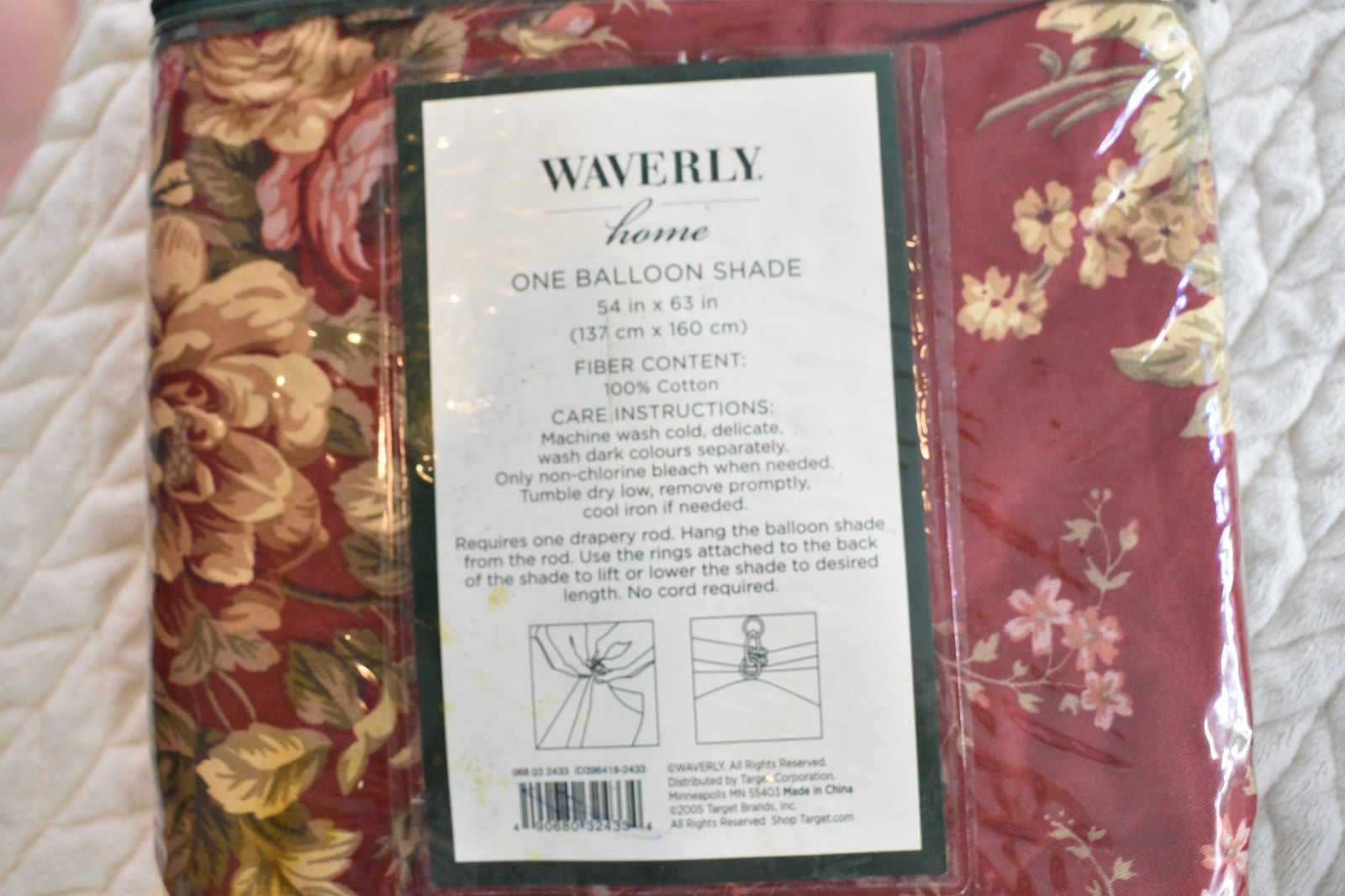 Waverly Home Pair 2 Balloon Shades Cotton 54″ x 63″ Floral Red Cottagecore NEW