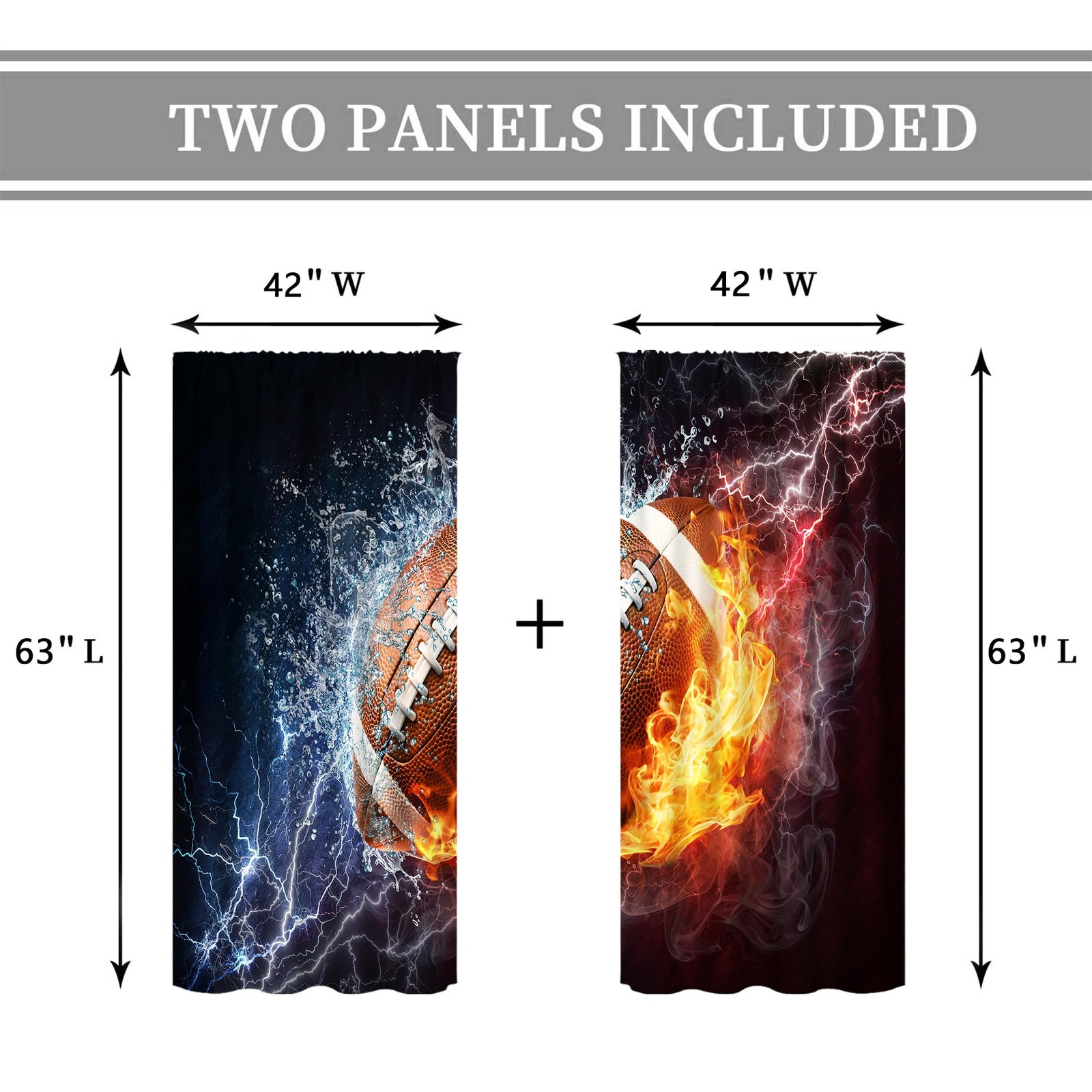 Cinbloo Sports Curtains for Boys Bedroom 42″W x 63″L (Pack of 2), Footaball