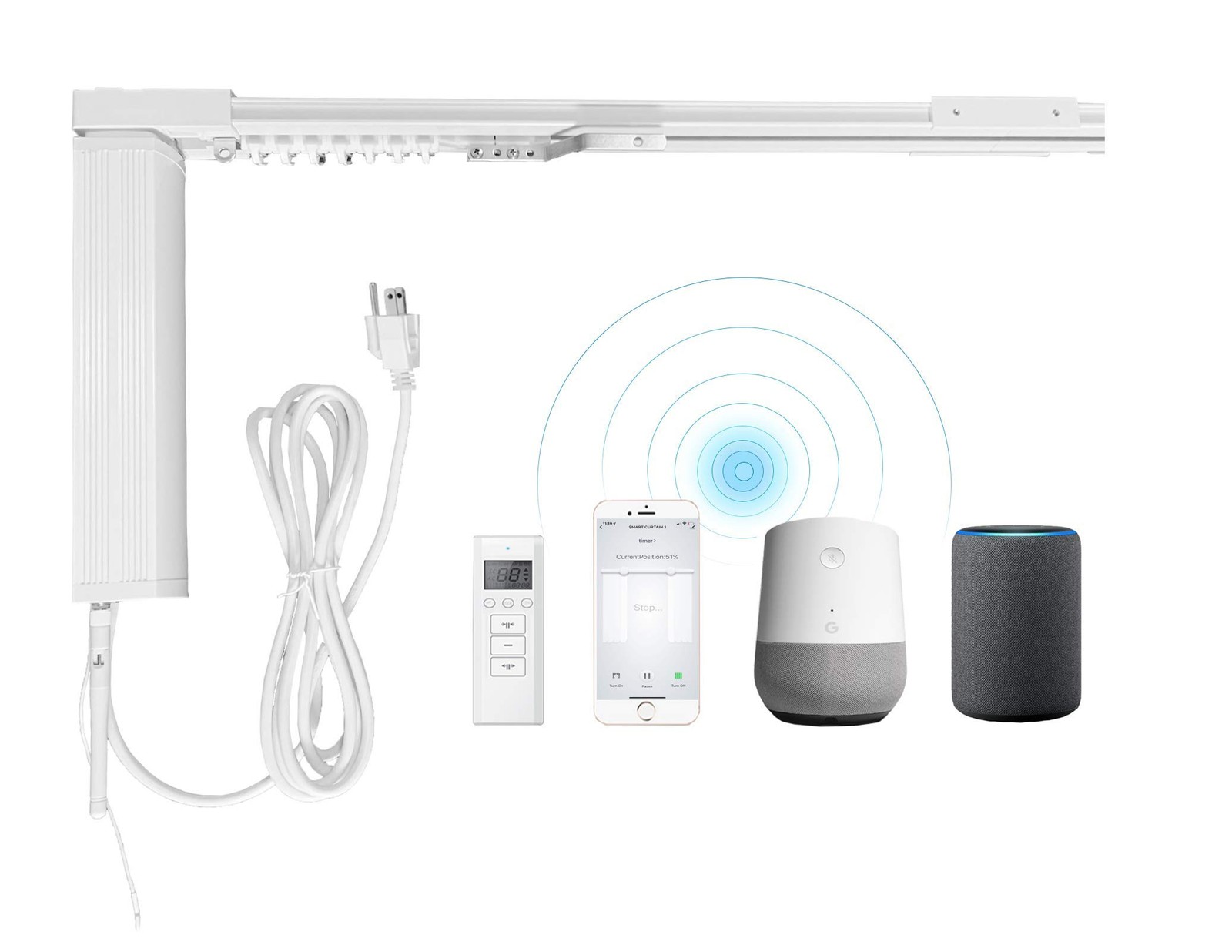 Homesupplier Curtain System, Heavy Duty Curtain Rod, WiFi Control, with Alexa…