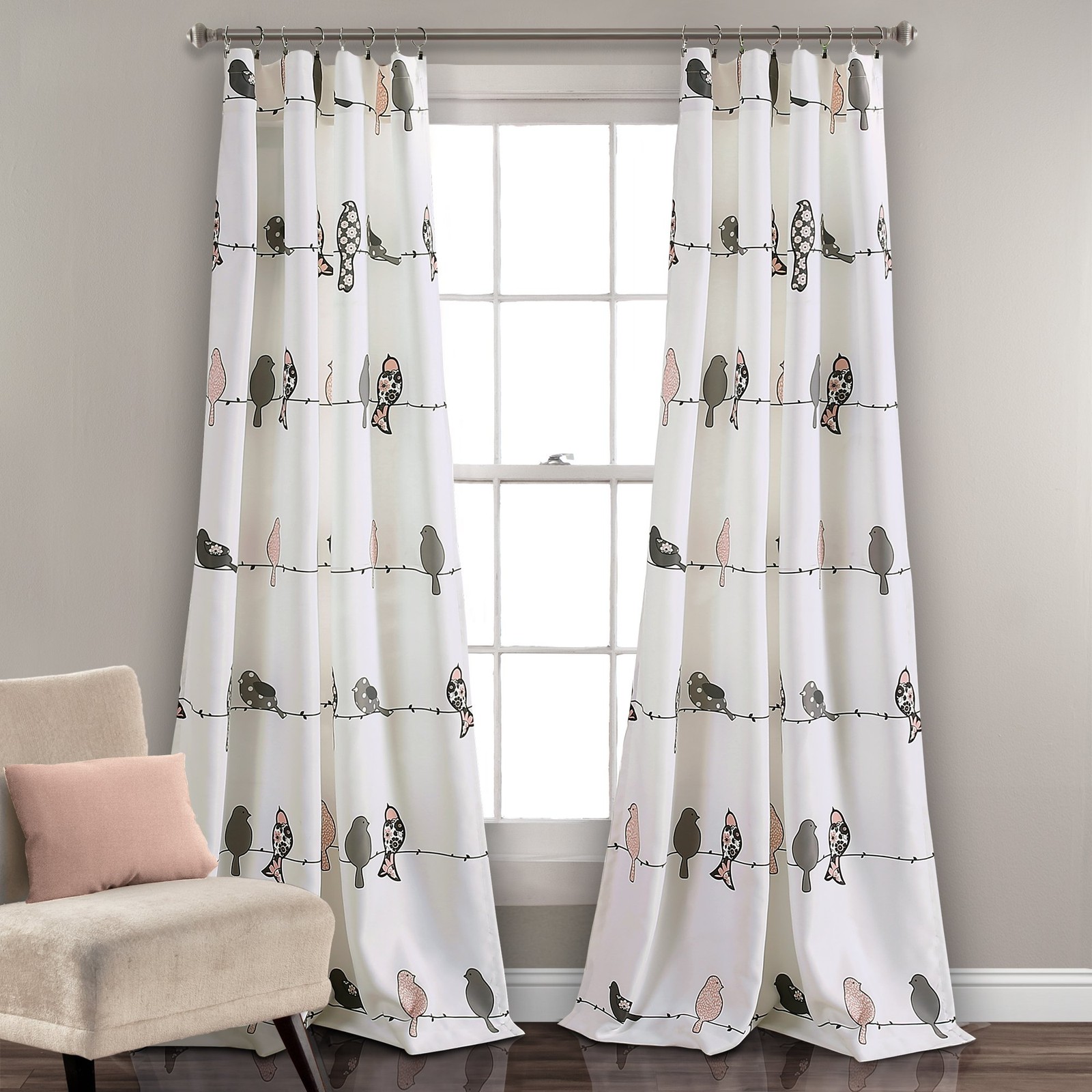 Rowley Birds Light Filtering Window Curtain Panels, Pair, 52″ W x 84″ L, Blus…