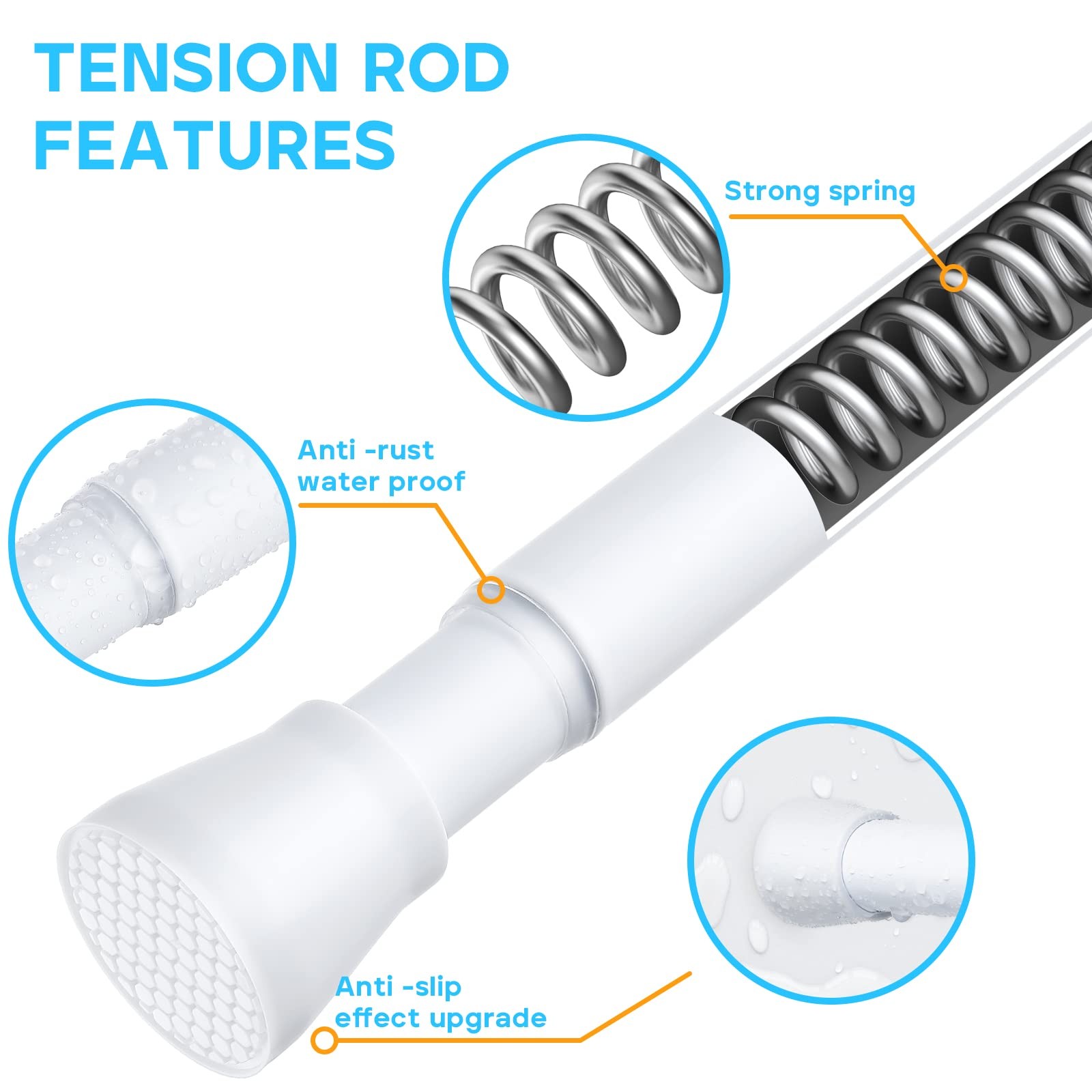 White Tension Curtain Rod for Windows 28 to 48 inch, 28-48 inches, White-1P